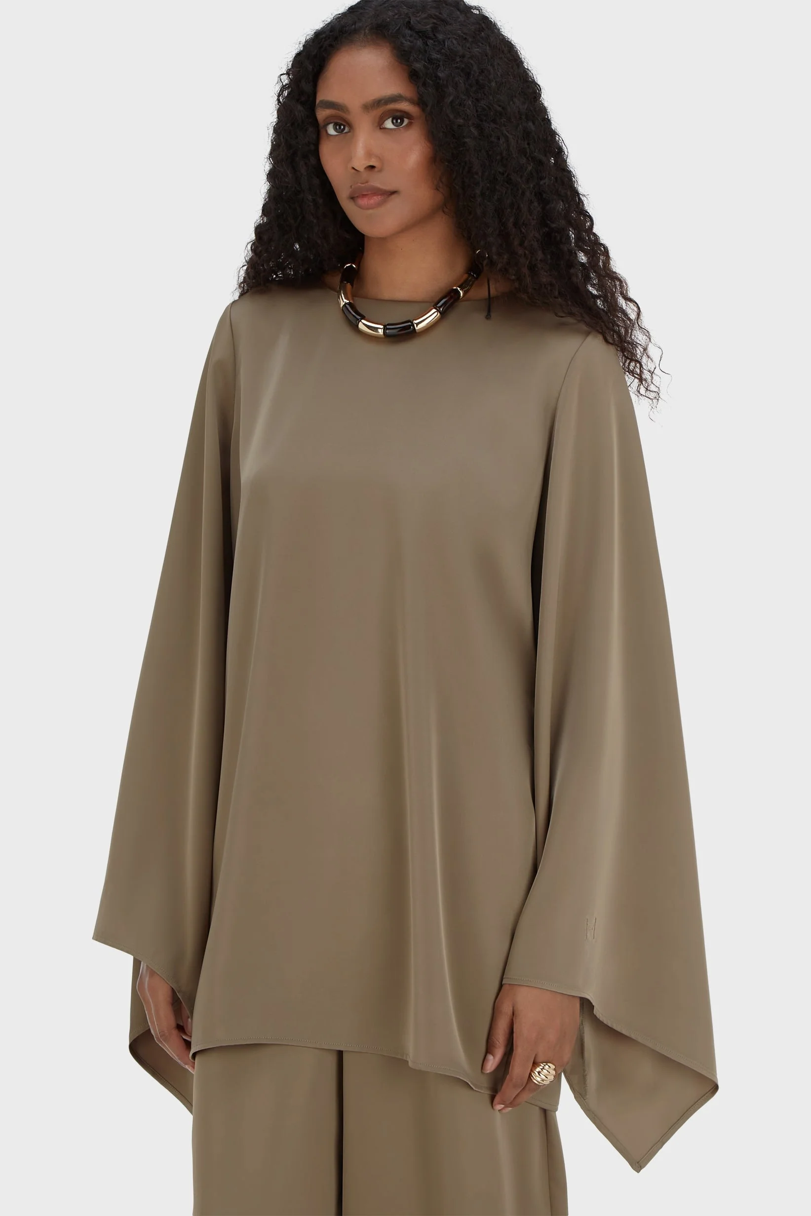 Satin Cape Top | Taupe - Image 3