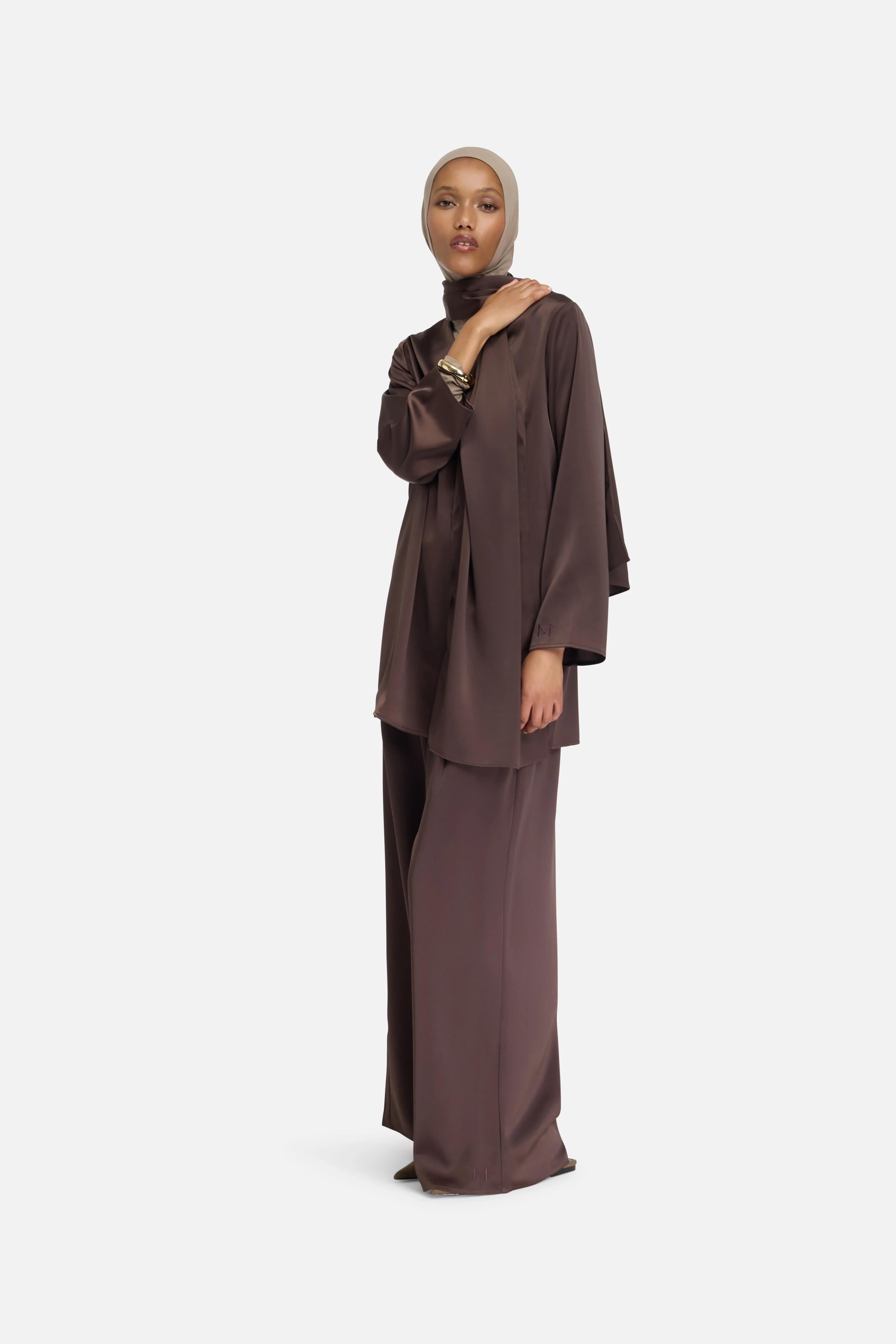 Satin Pleated Pants | Dark Brown - Image 4