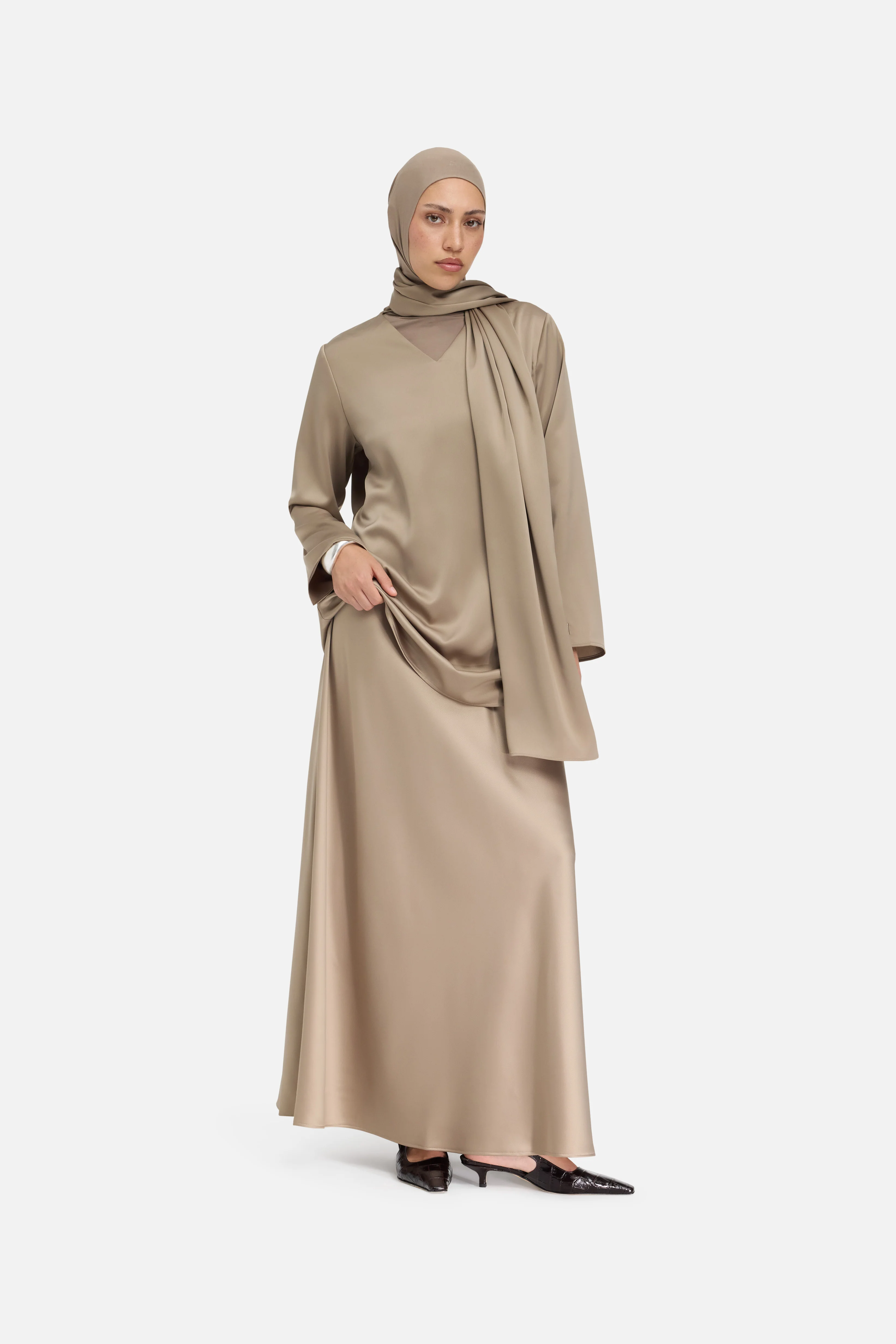Satin Skirt | Khaki - Image 4