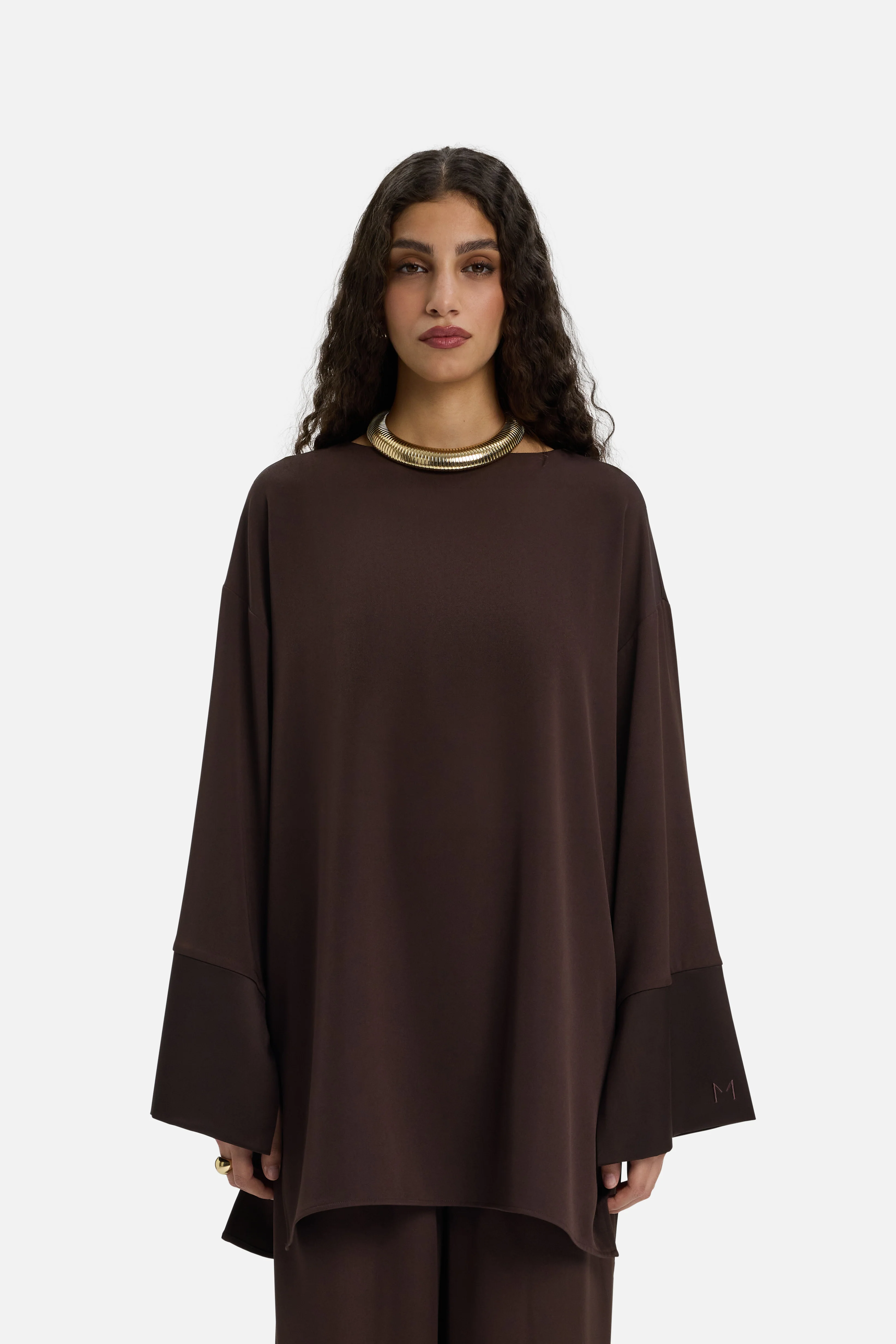 Satin Trim Blouse | Dark Brown - Image 3