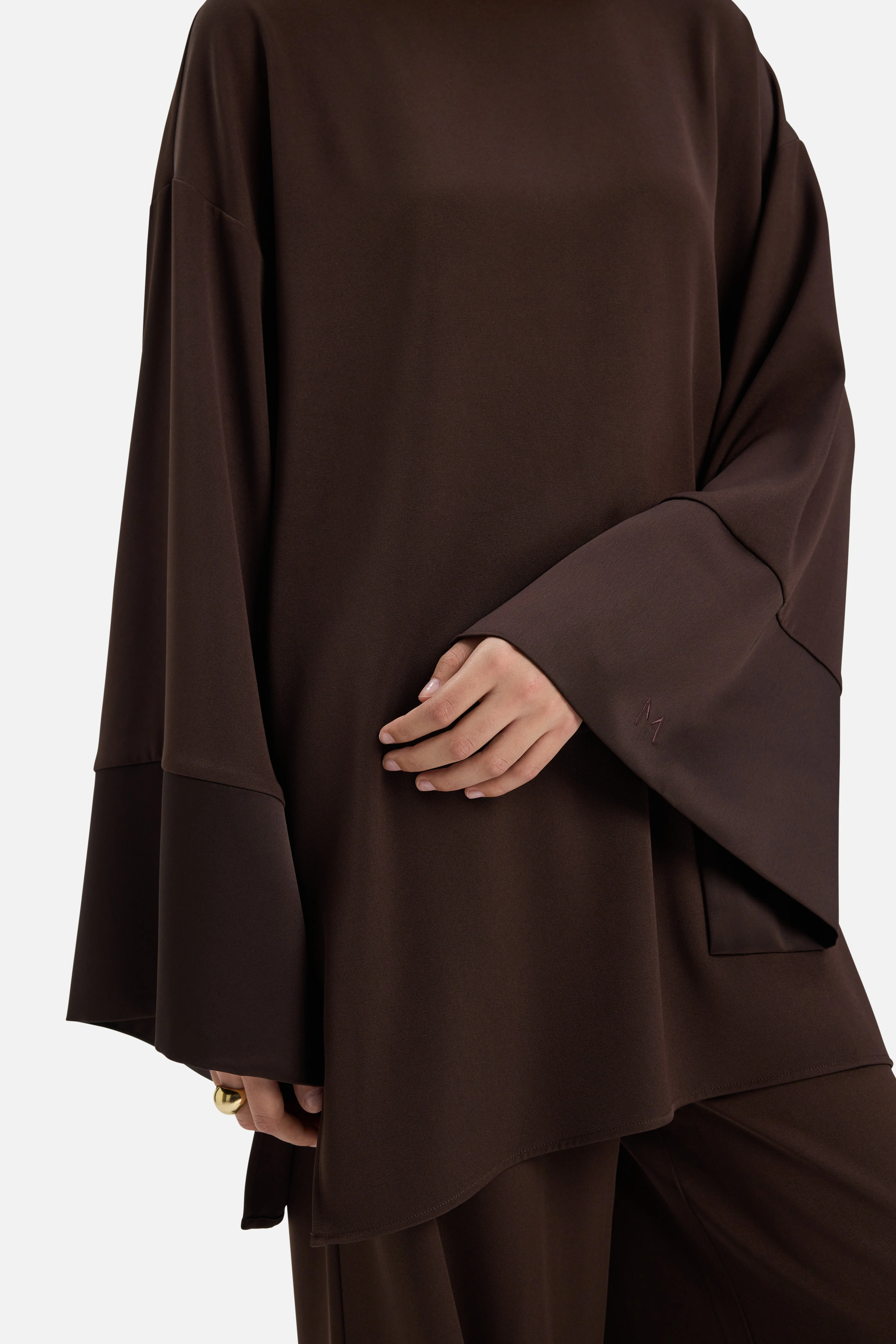 Satin Trim Blouse | Dark Brown - Image 4