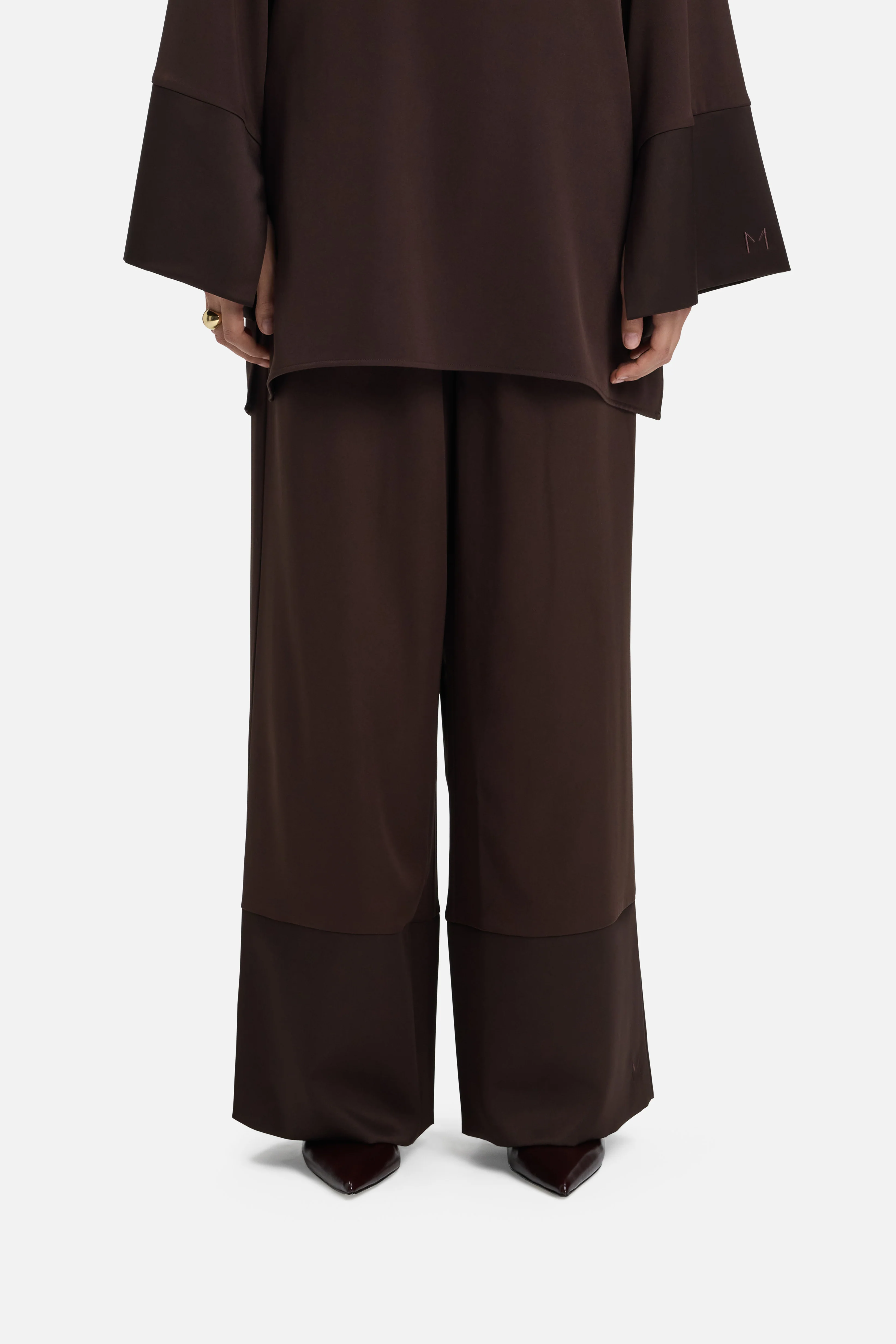 Satin Trim Trouser | Dark Brown - Image 3