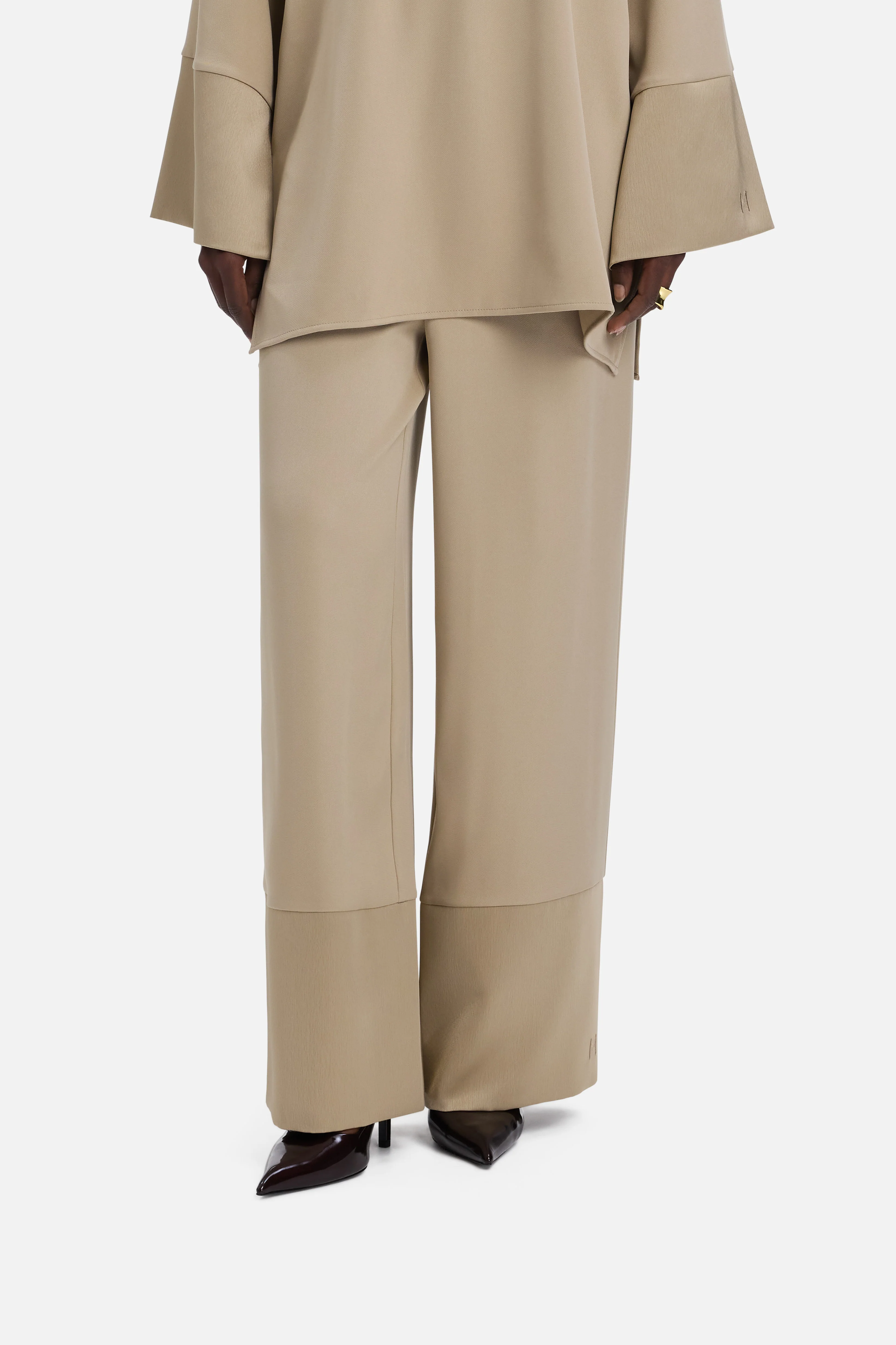 Satin Trim Trouser | Mocha - Image 3