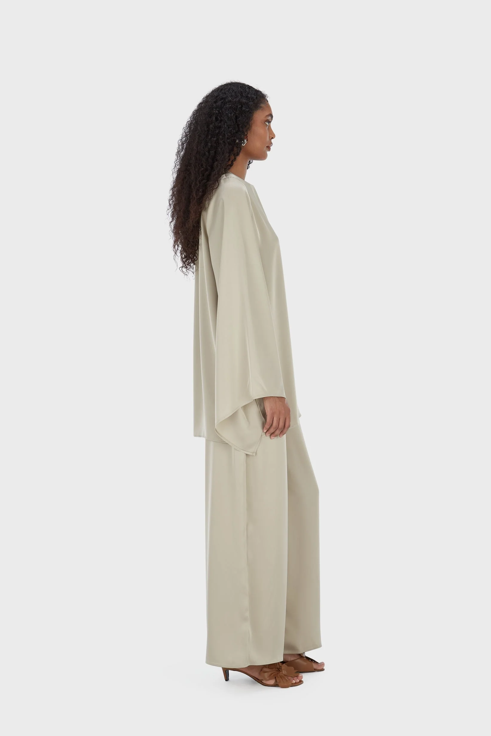 Satin Wide Leg Pants | Moss Gray - Image 2