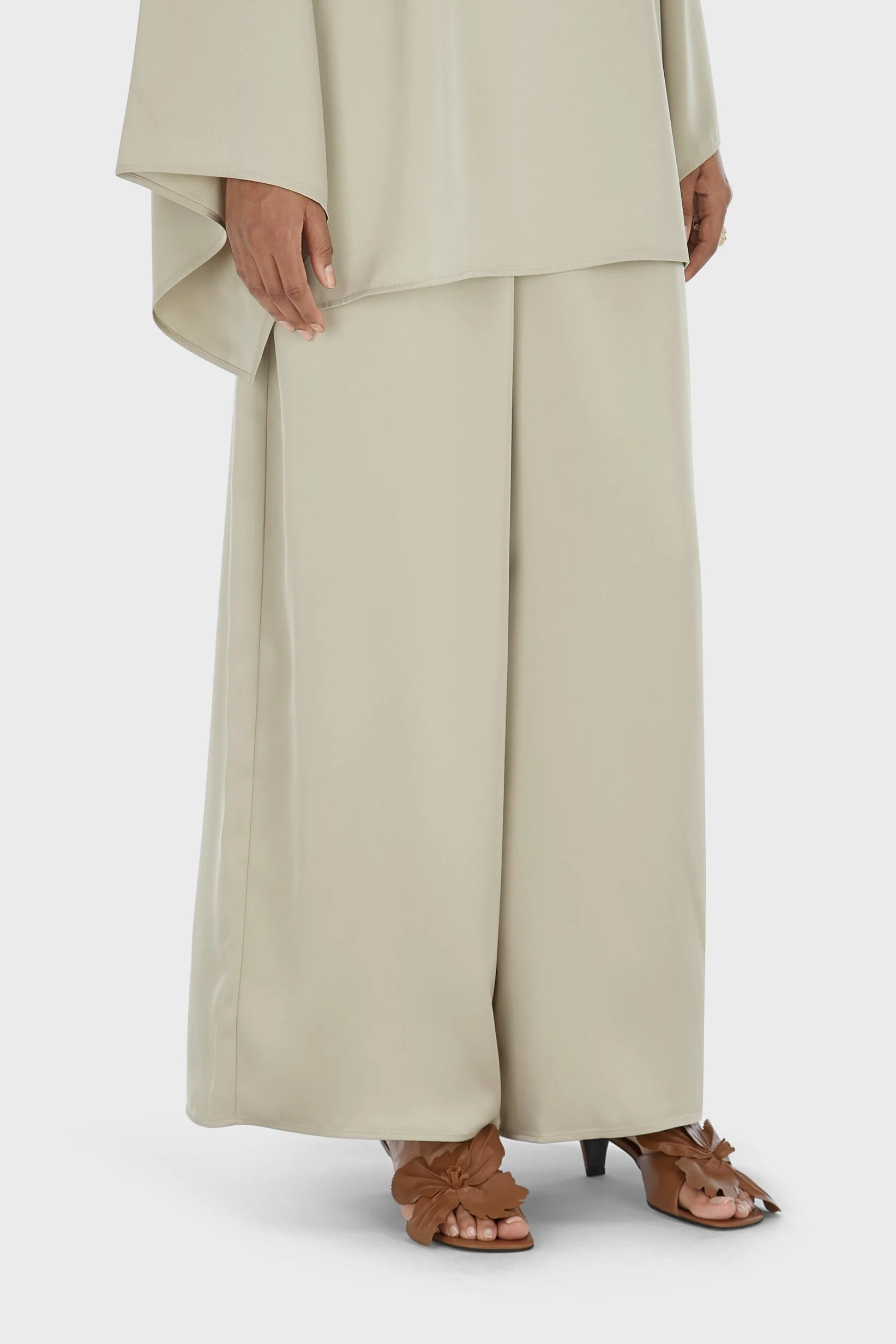 Satin Wide Leg Pants | Moss Gray - Image 3