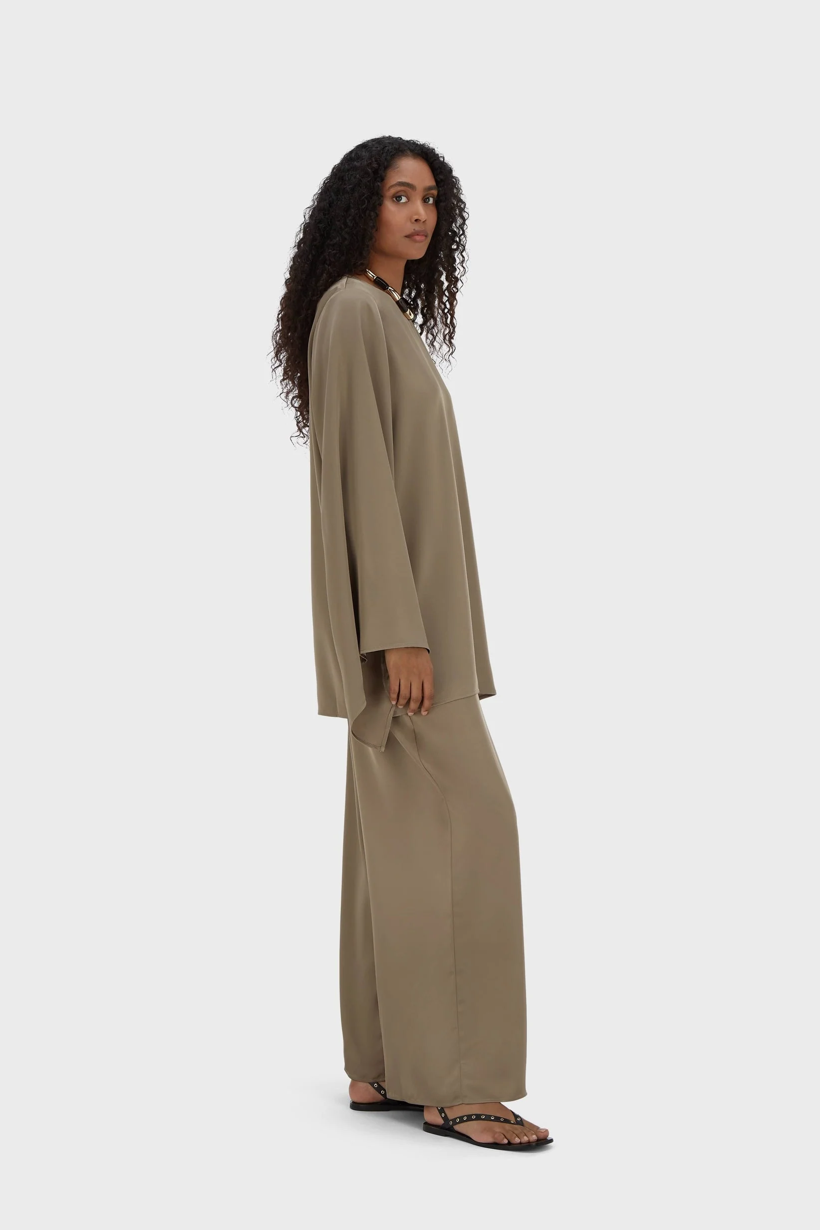 Satin Wide Leg Pants | Taupe - Image 2