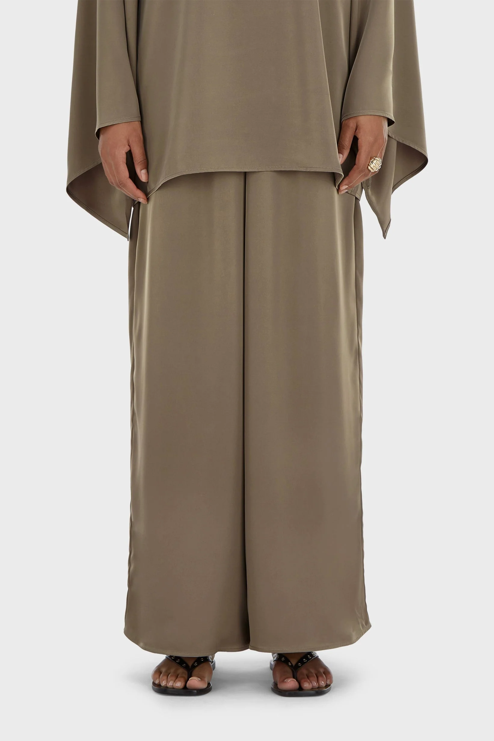 Satin Wide Leg Pants | Taupe - Image 3