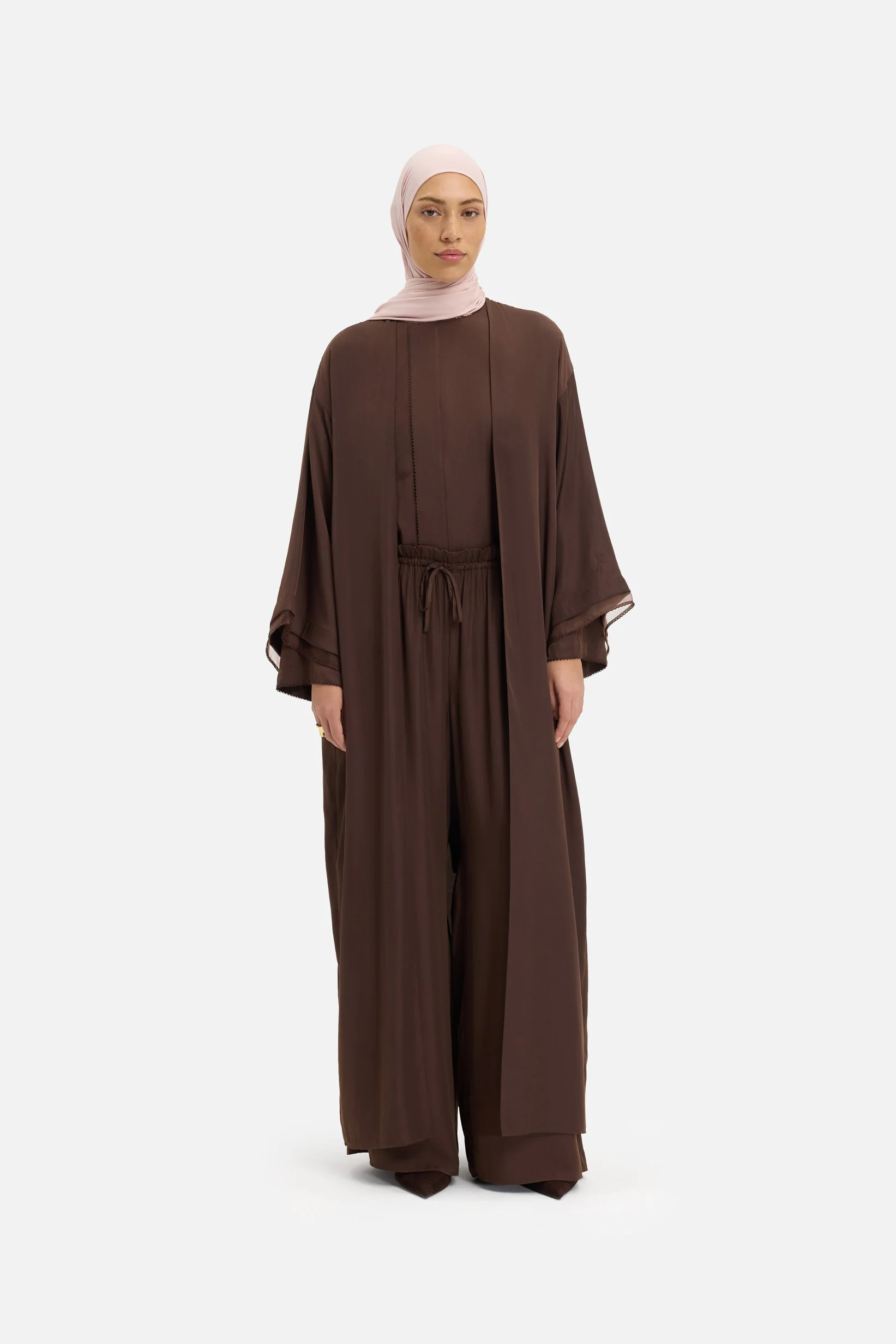 Sheer Layered Abaya | Burnt Mocha