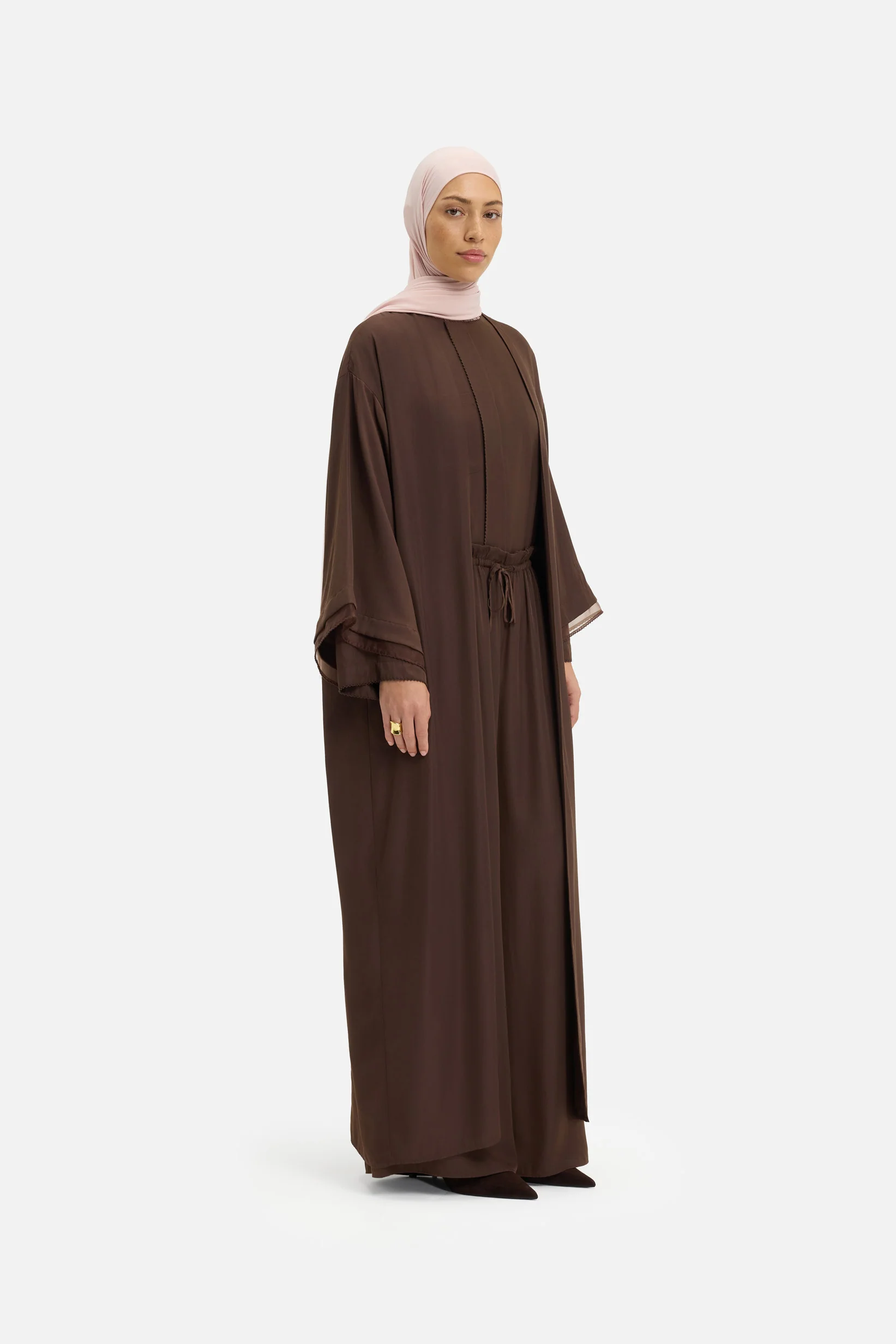 Sheer Layered Abaya | Burnt Mocha - Image 2