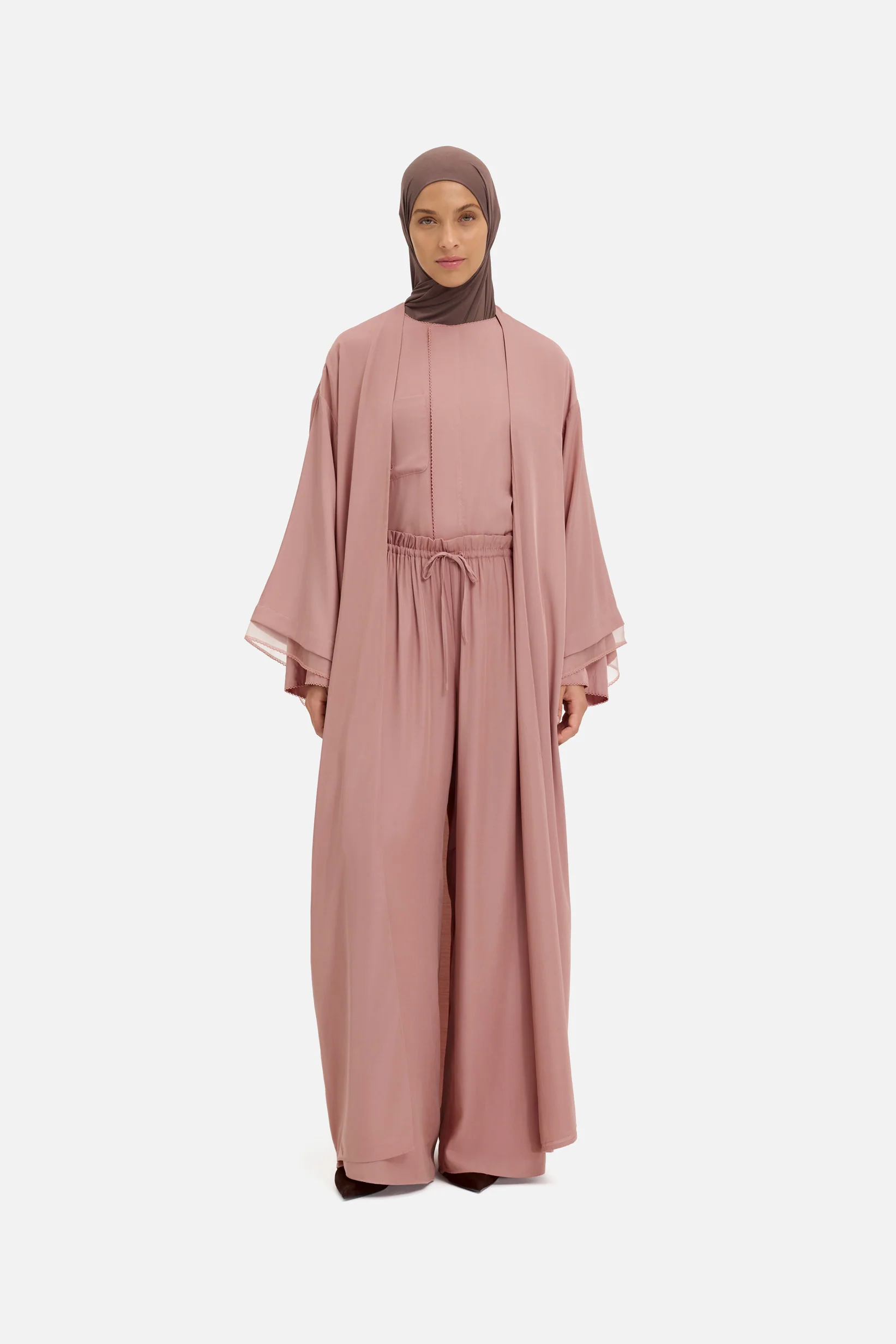 Sheer Layered Abaya | Light Berry