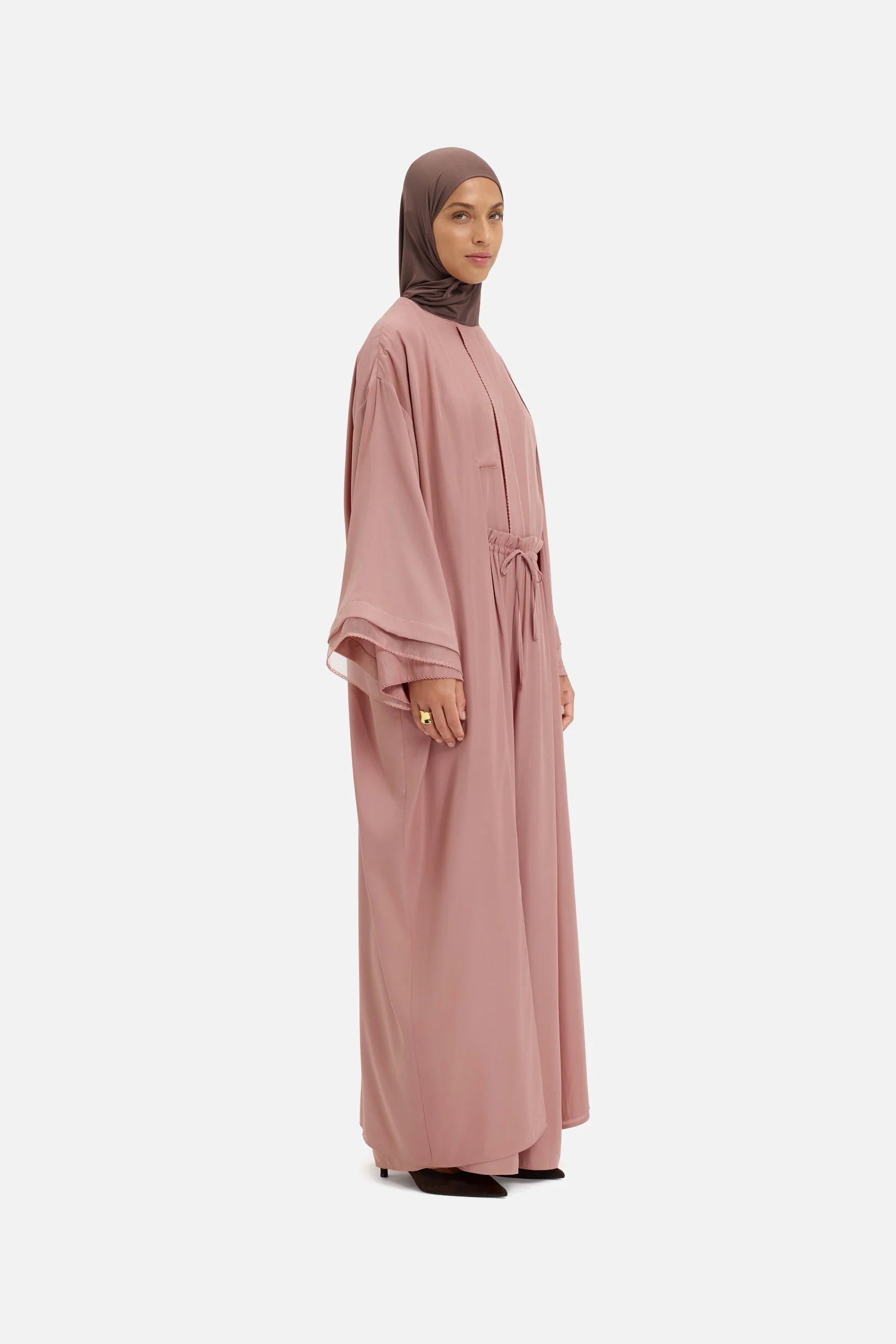 Sheer Layered Abaya | Light Berry - Image 2