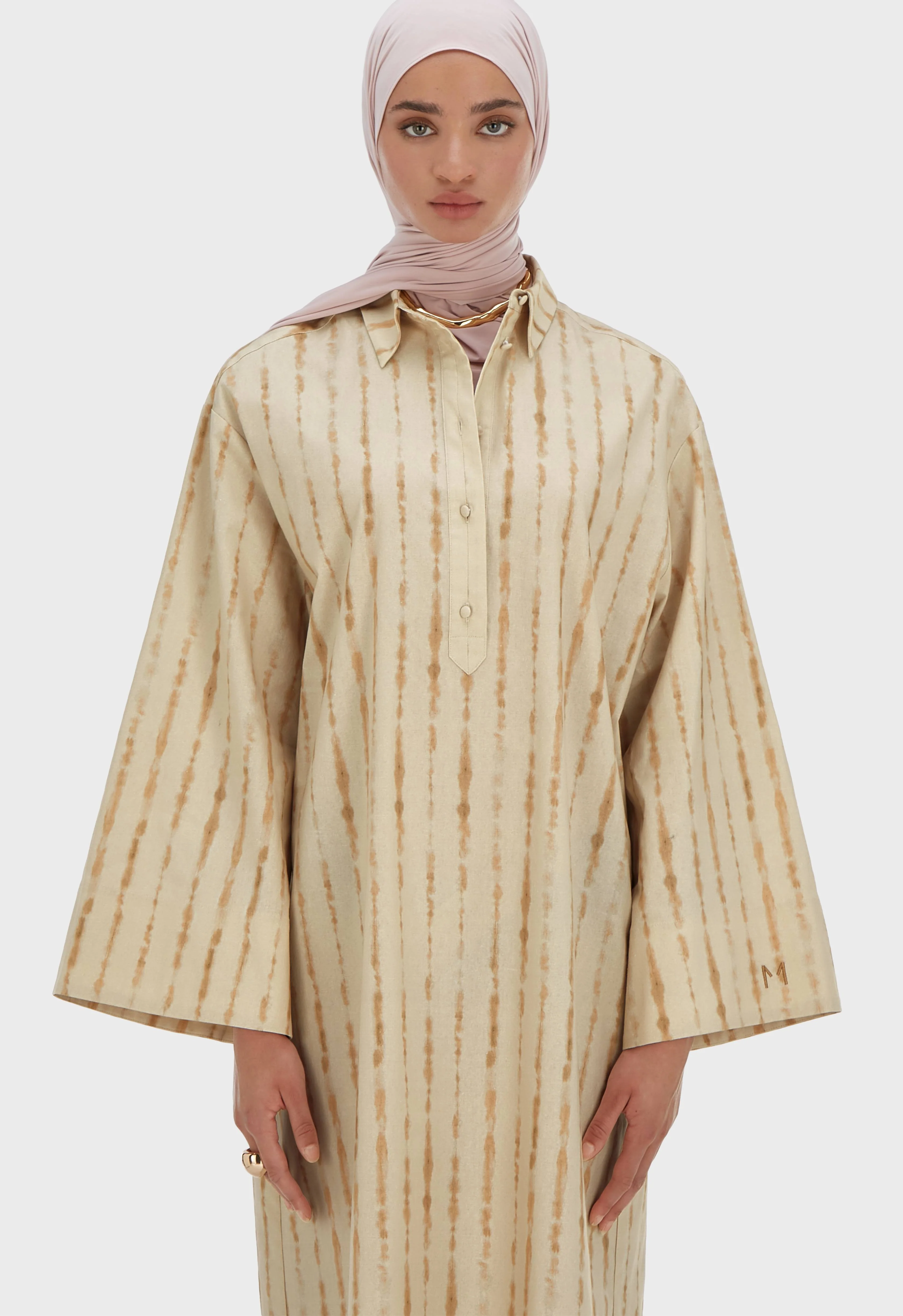 Shibori Kaftan Dress | Beige Rose - Image 3