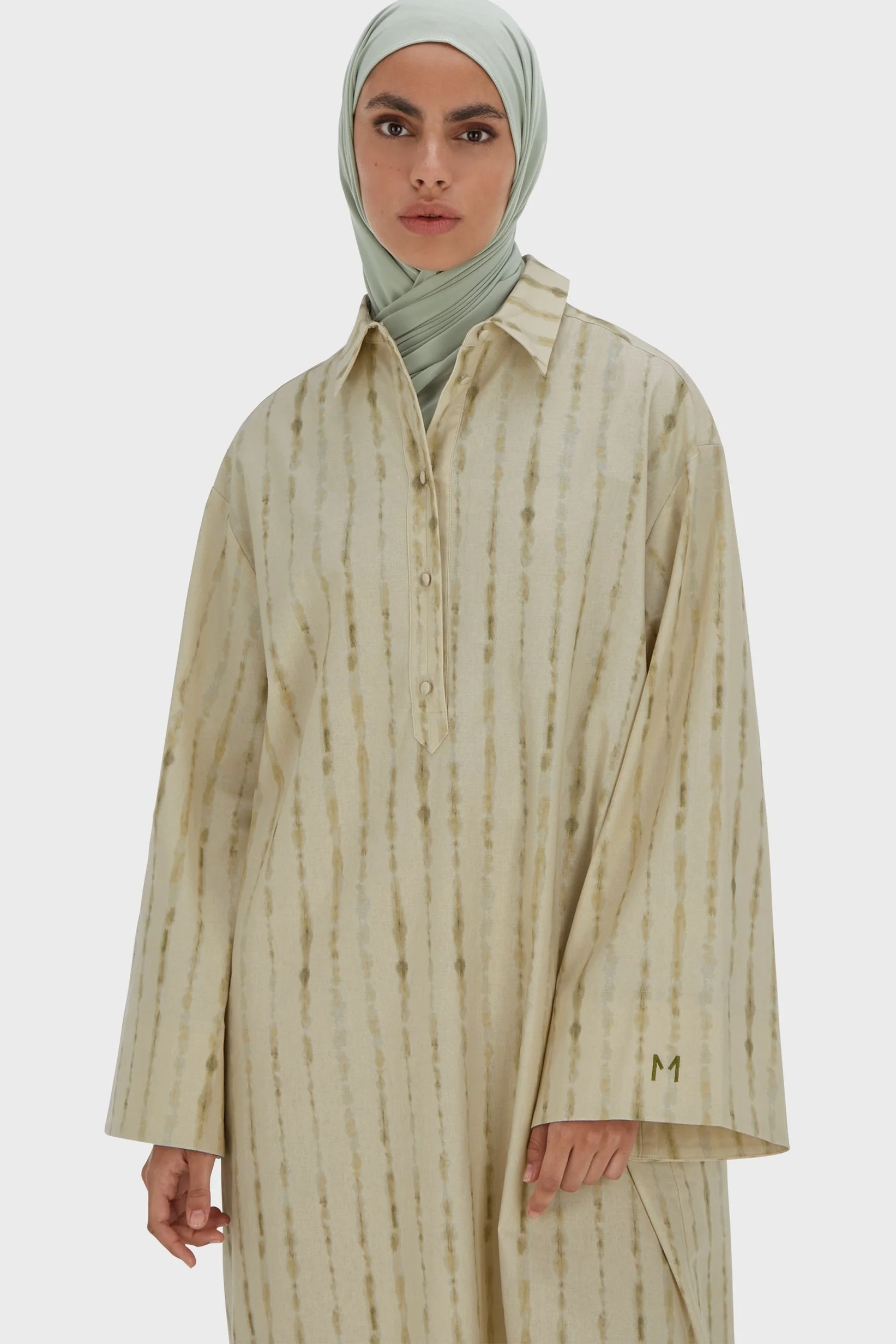 Shibori Kaftan Dress | Soft Khaki - Image 3