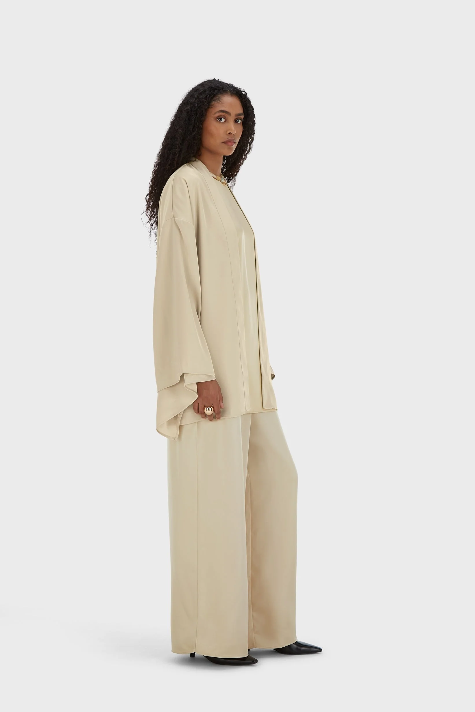 Short Satin Abaya | Brown Rice - Image 2