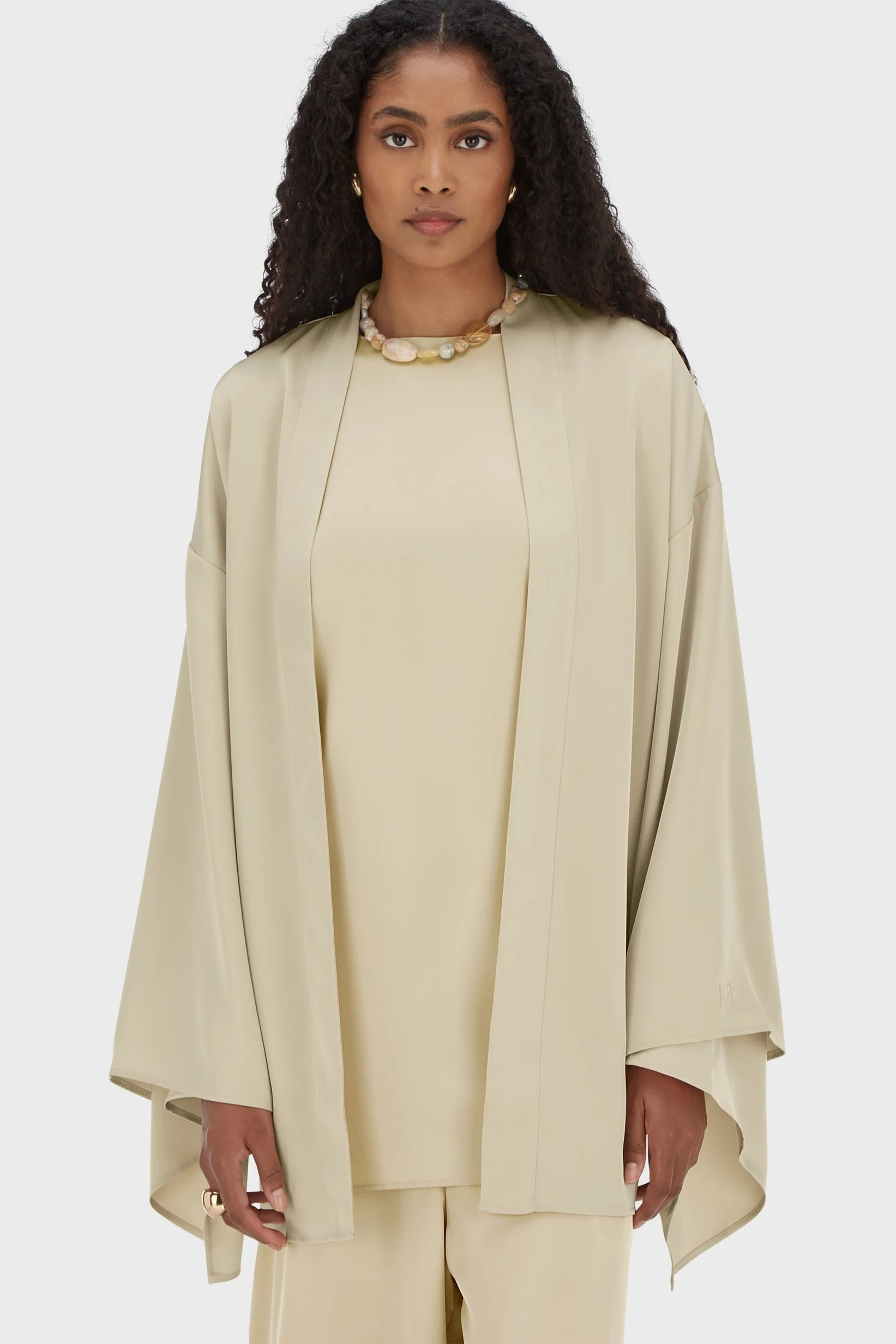 Short Satin Abaya | Brown Rice - Image 3