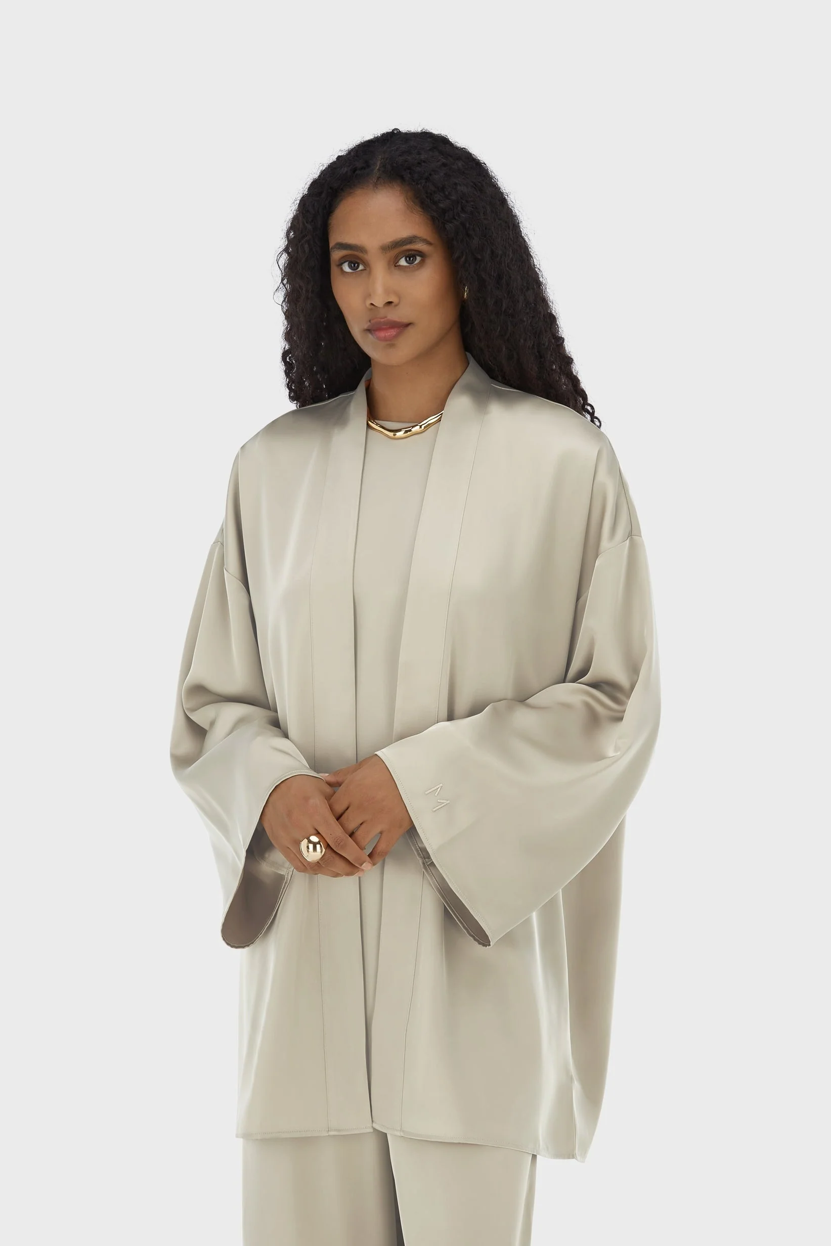Short Satin Abaya | Moss Gray - Image 3