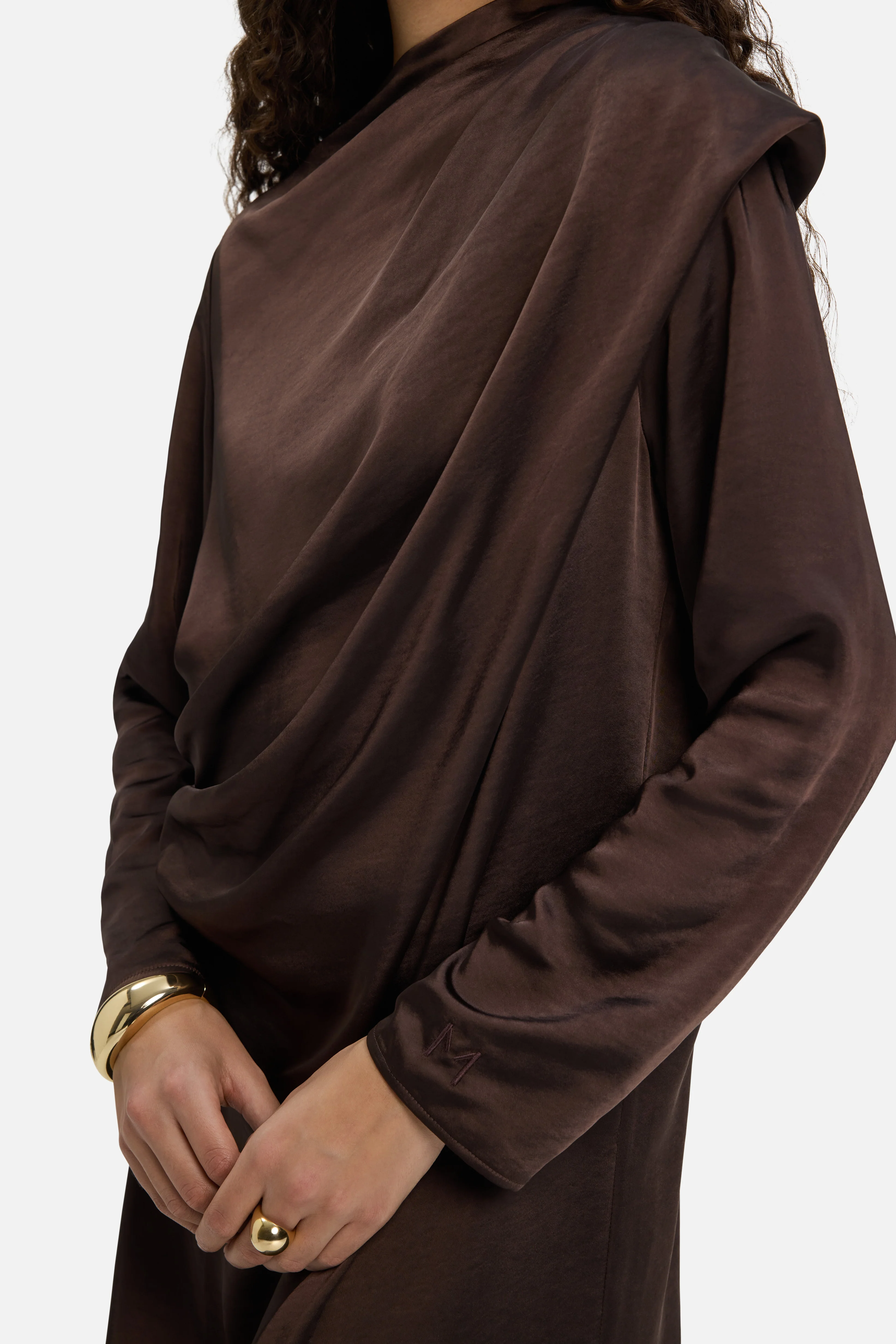 Shoulder Drape Dress | Dark Brown - Image 3
