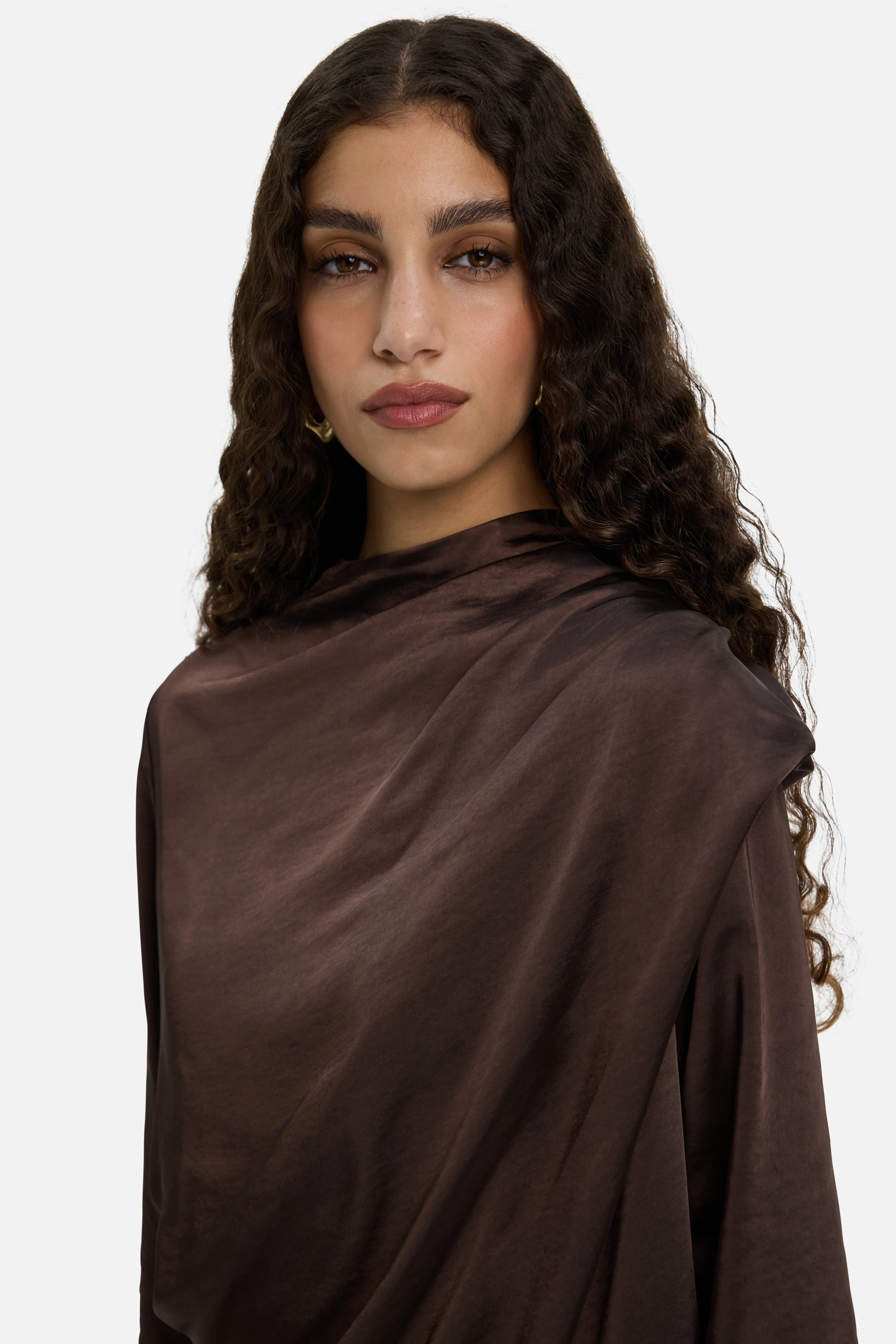 Shoulder Drape Dress | Dark Brown - Image 4