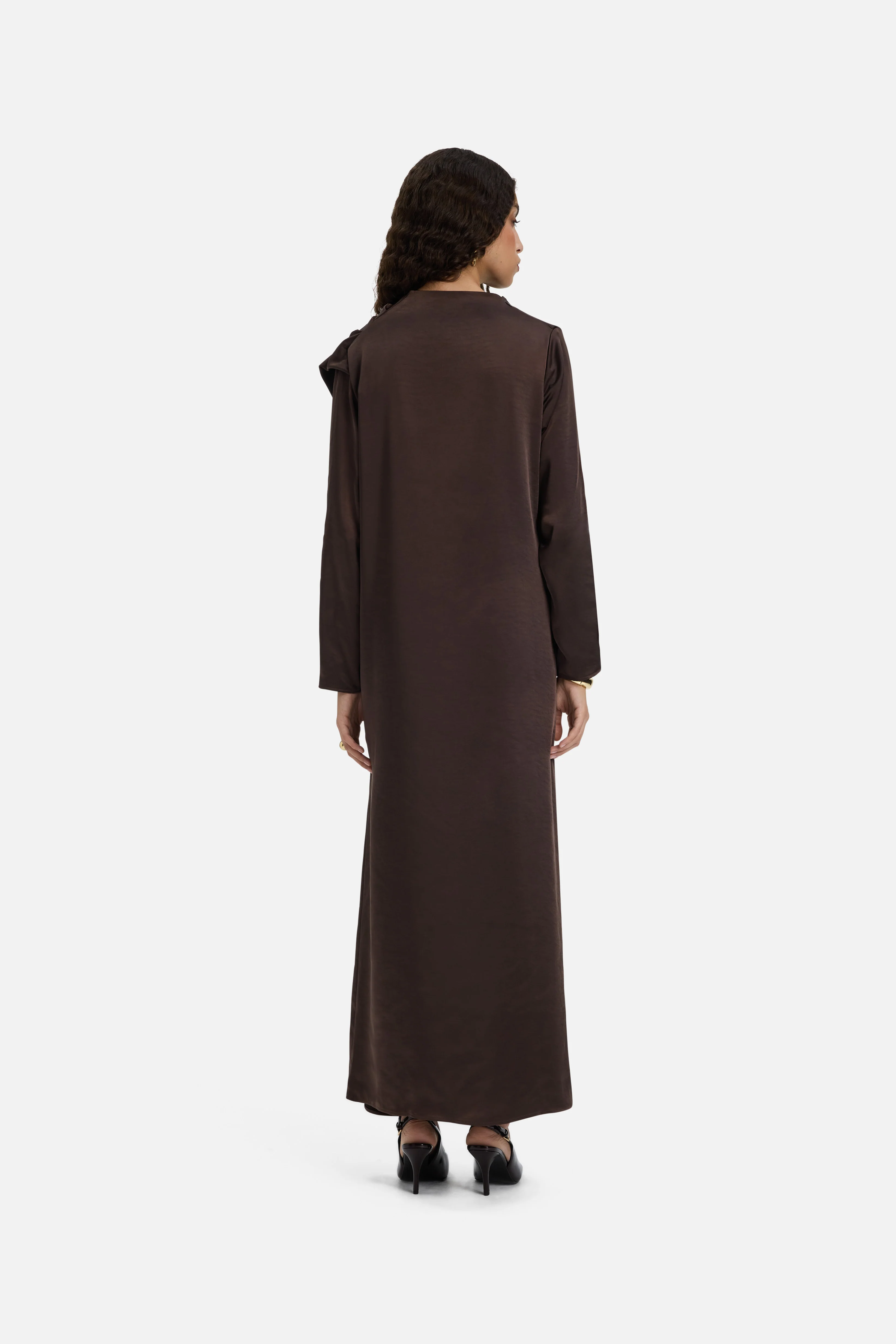 Shoulder Drape Dress | Dark Brown - Image 6
