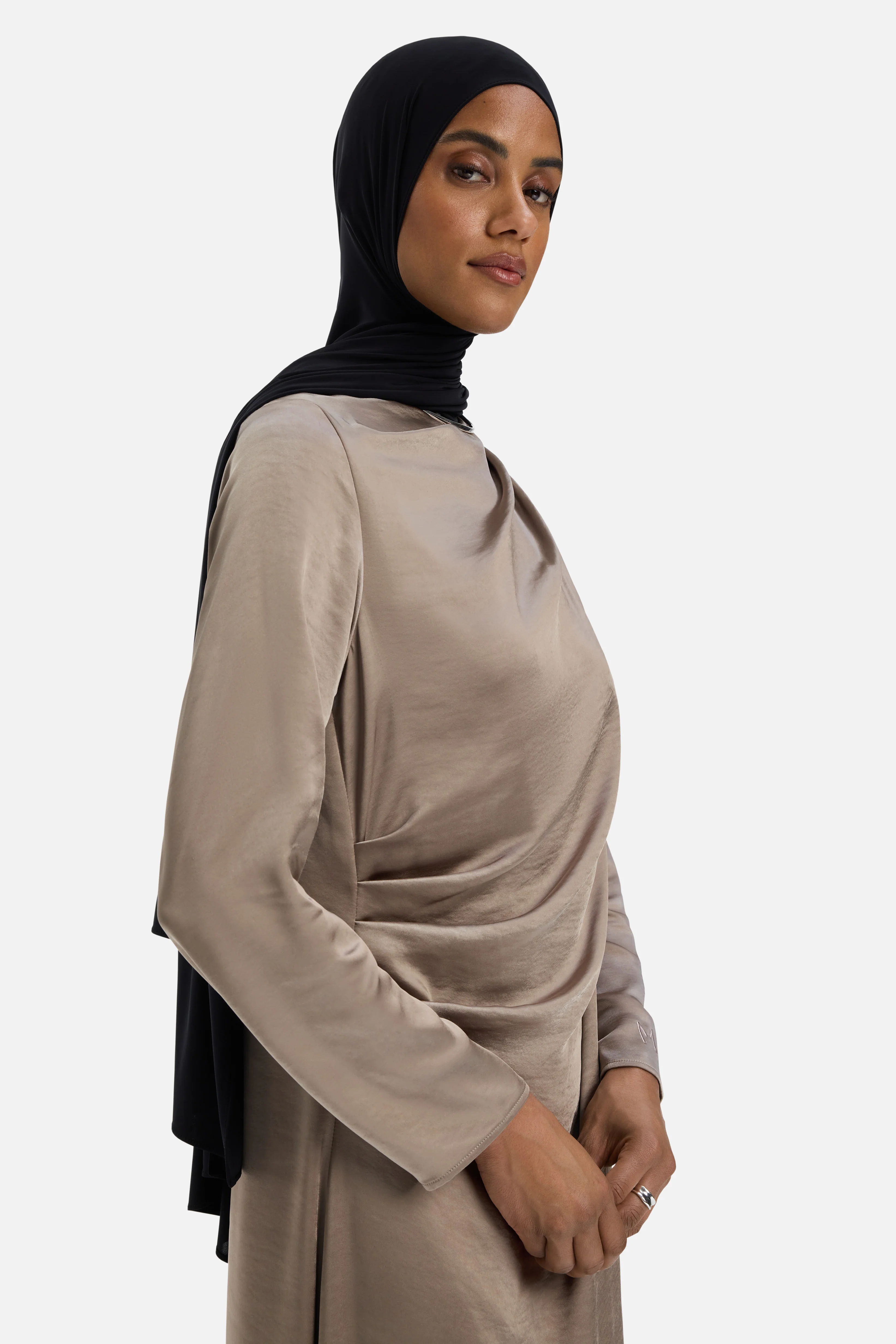 Shoulder Drape Dress | Milky Cacao - Image 3