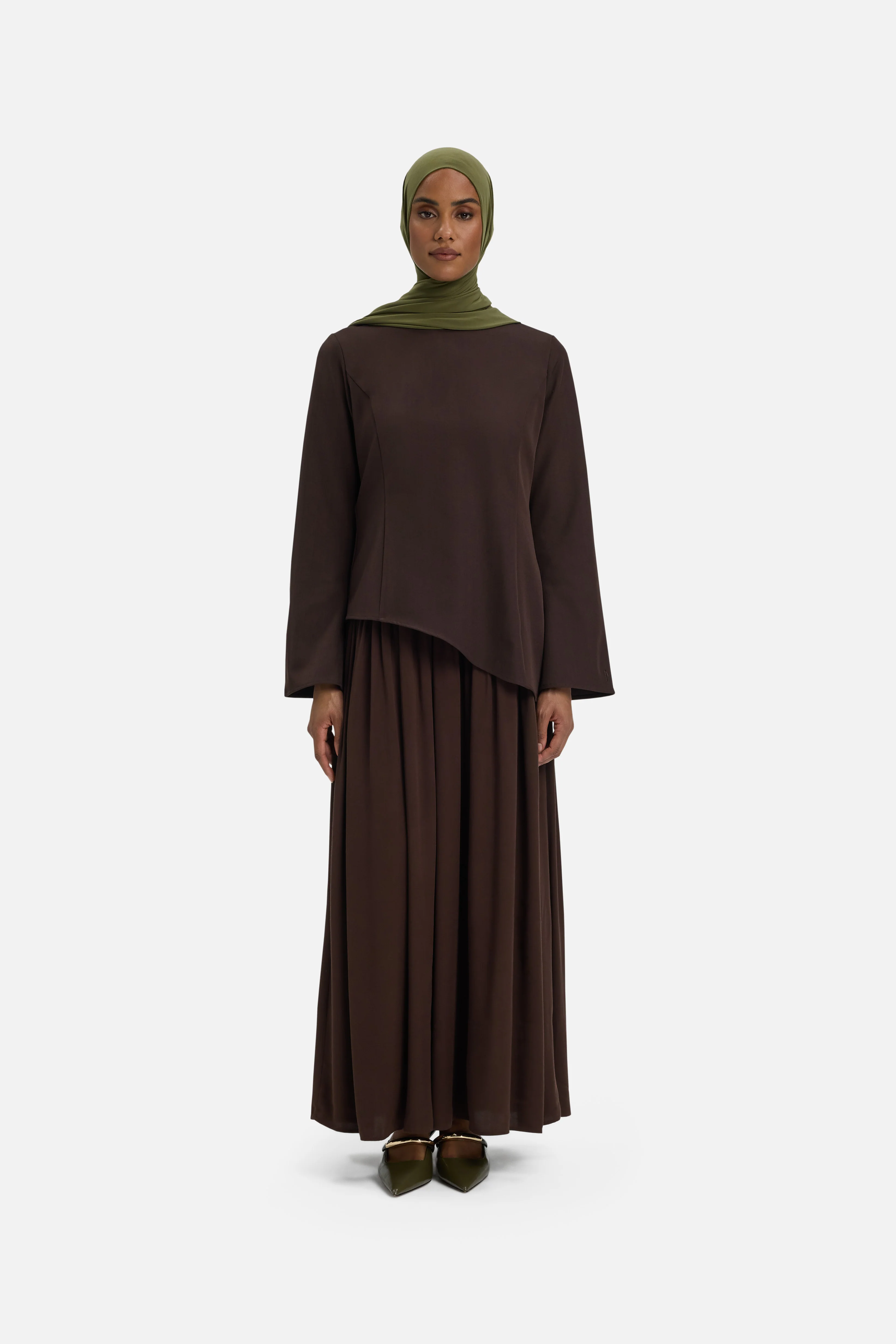 [PREORDER] Soft Curved Tailored Dress | Dark Brown