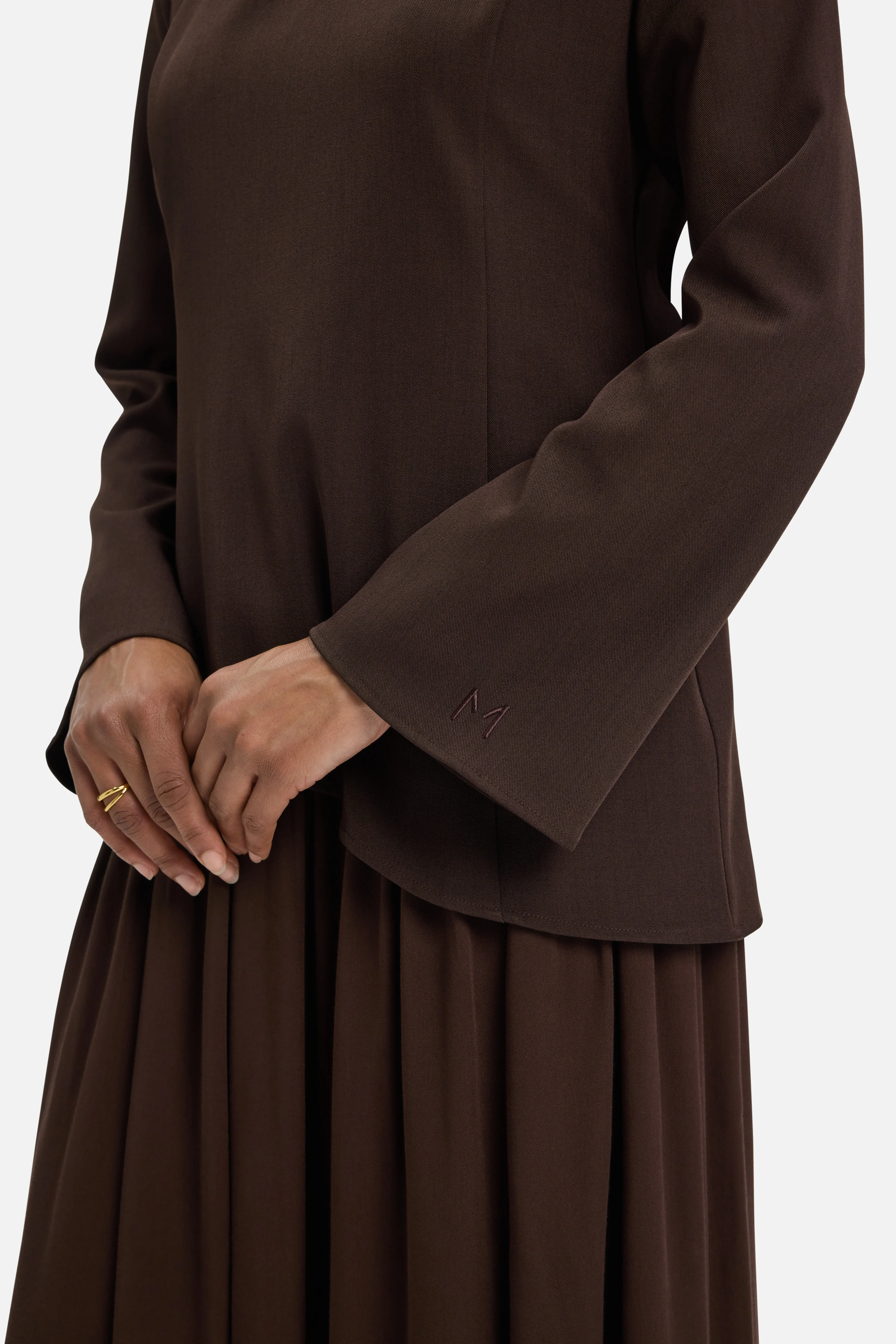 [PREORDER] Soft Curved Tailored Dress | Dark Brown - Image 3