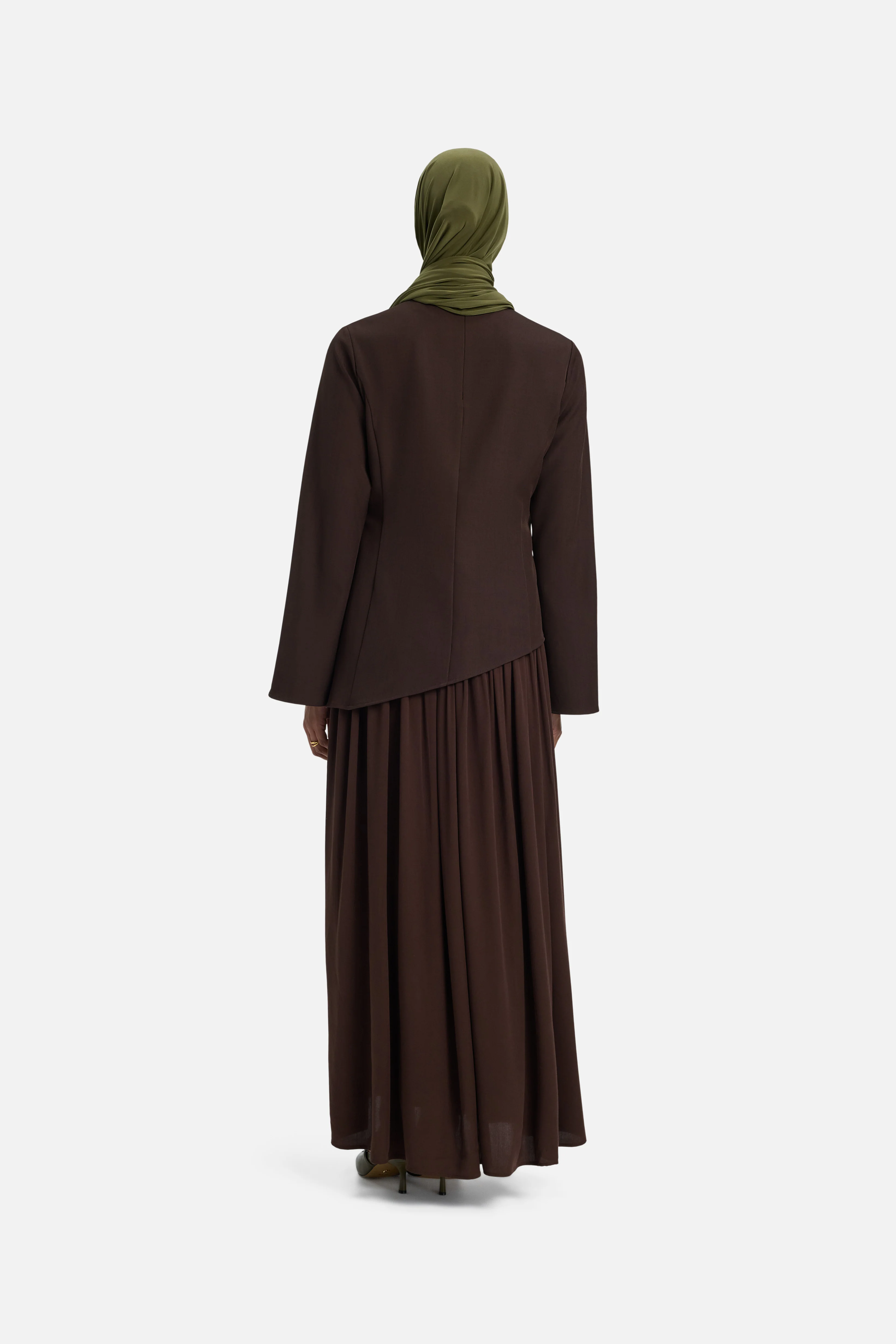 [PREORDER] Soft Curved Tailored Dress | Dark Brown - Image 4
