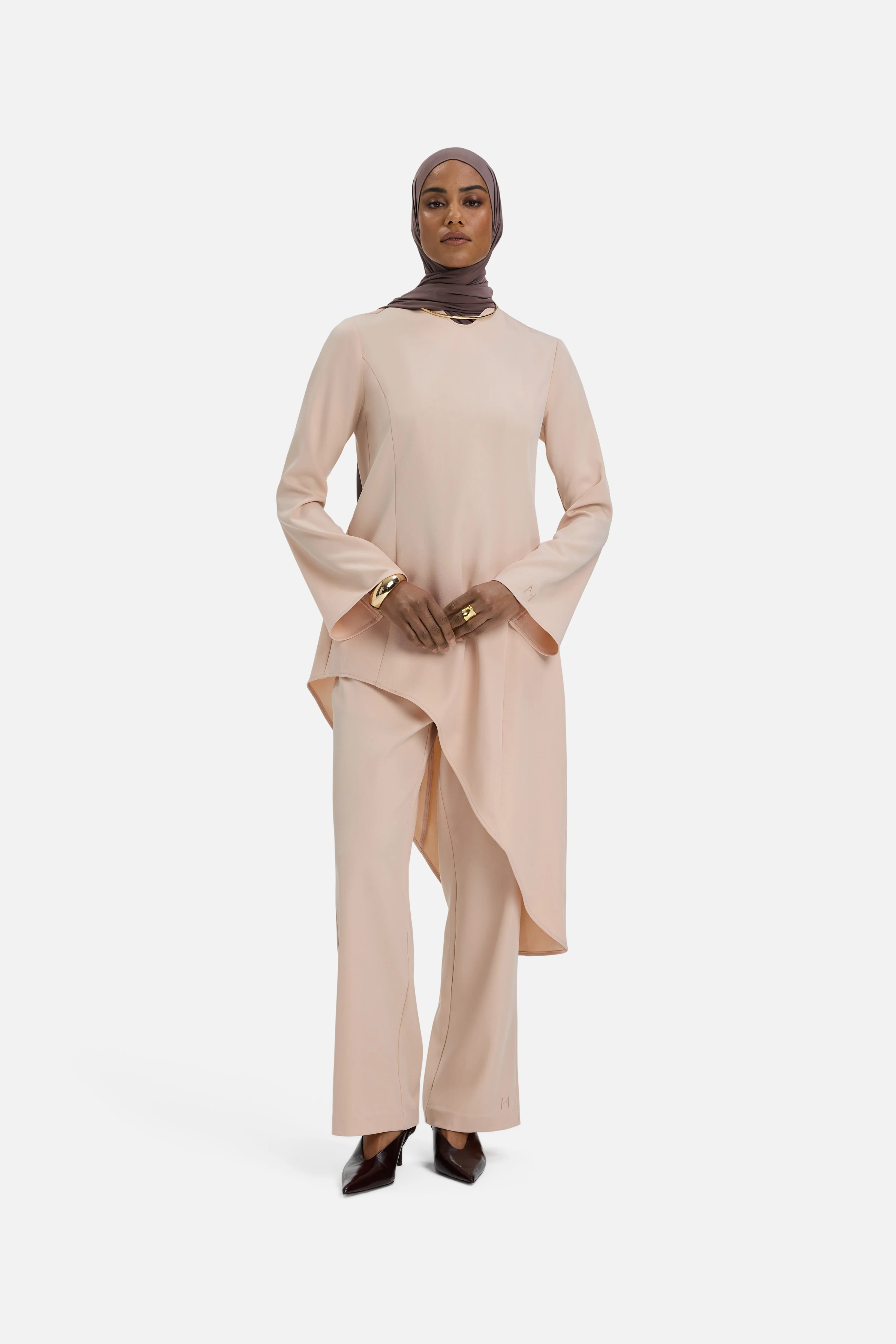Soft Curved Tailored Top | Dark Rose