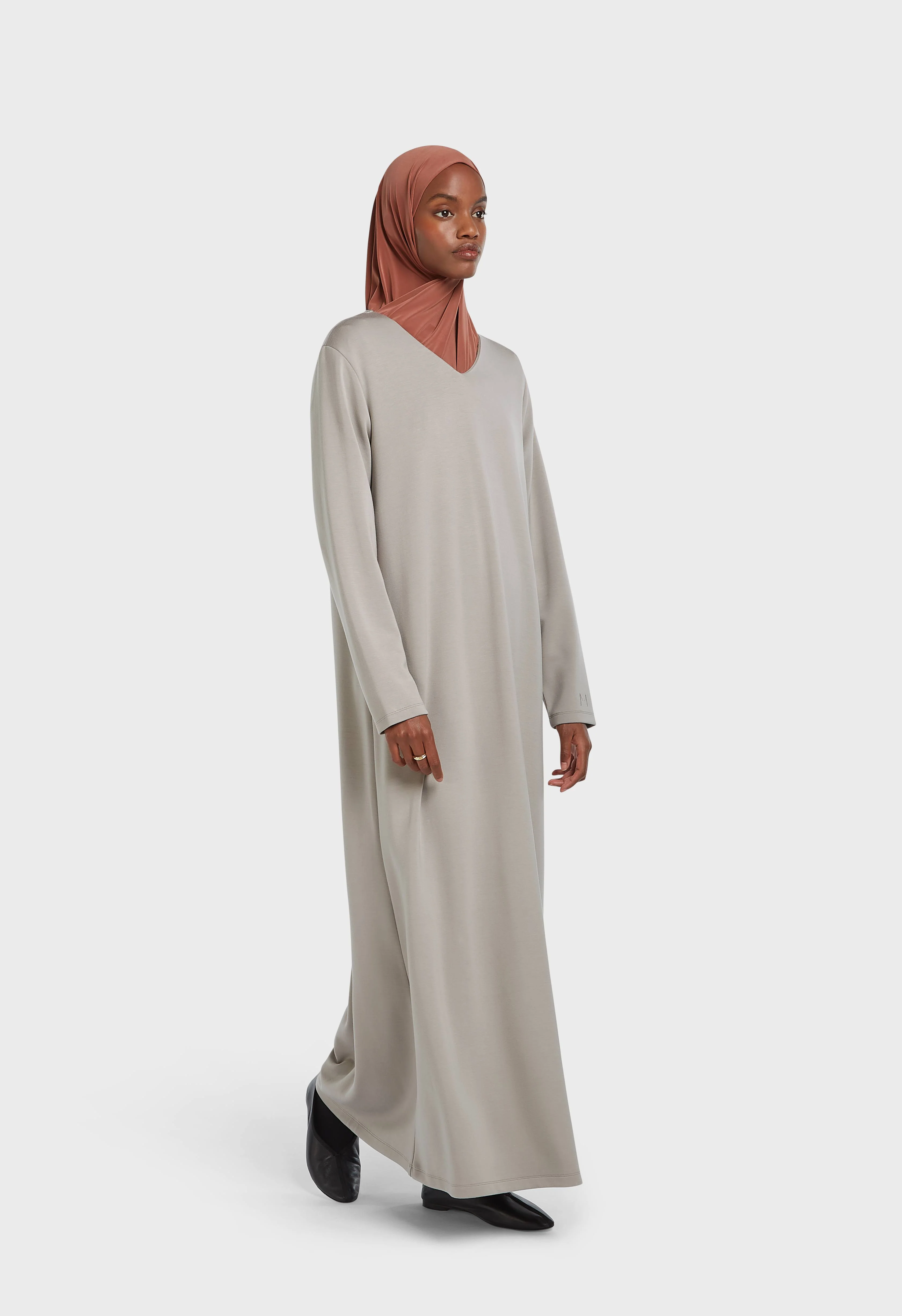 Soft Rayon V-Neck Dress | Pebble - Image 2