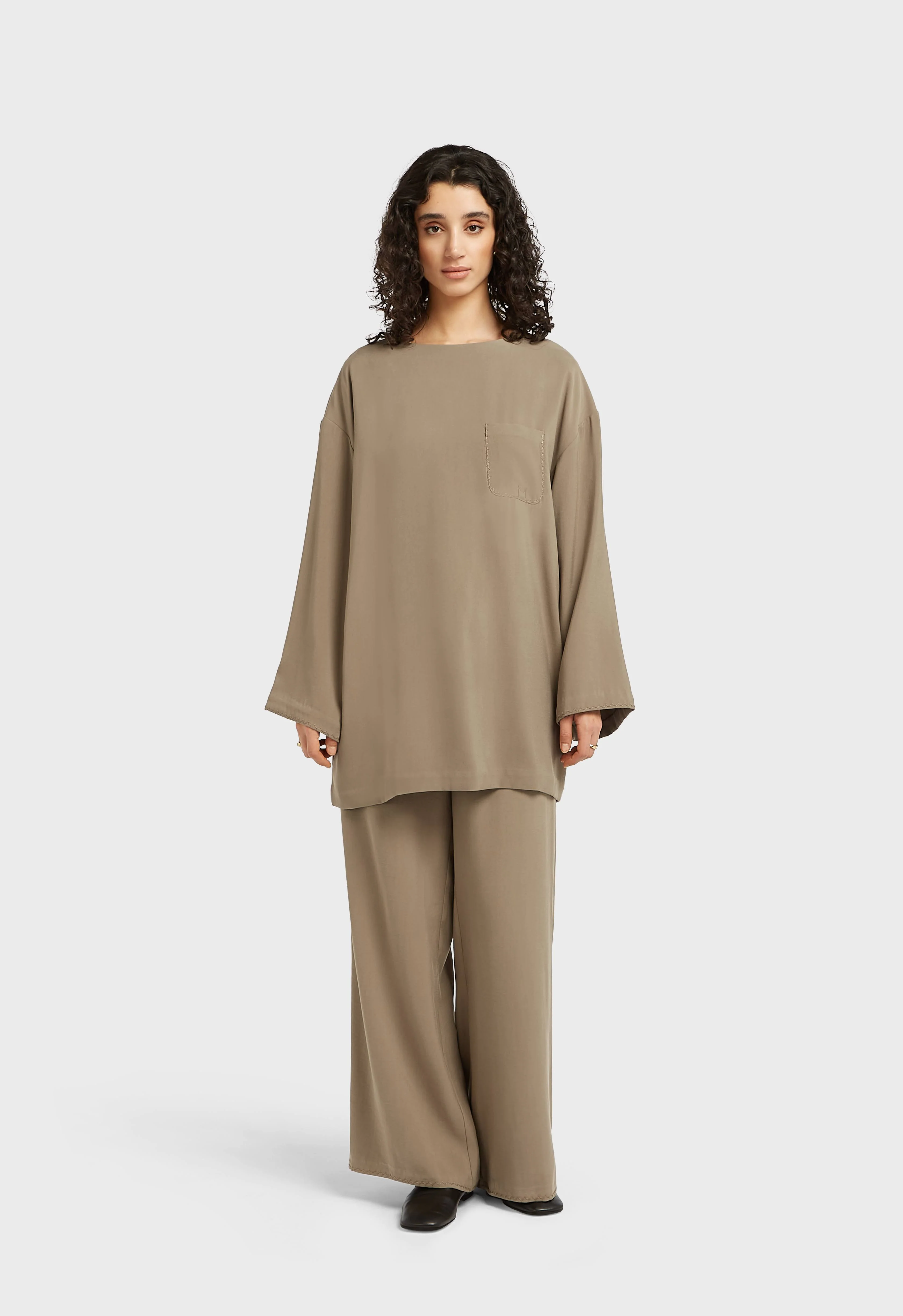 Soft Woven Tailored Top | Desert Brown - Image 2