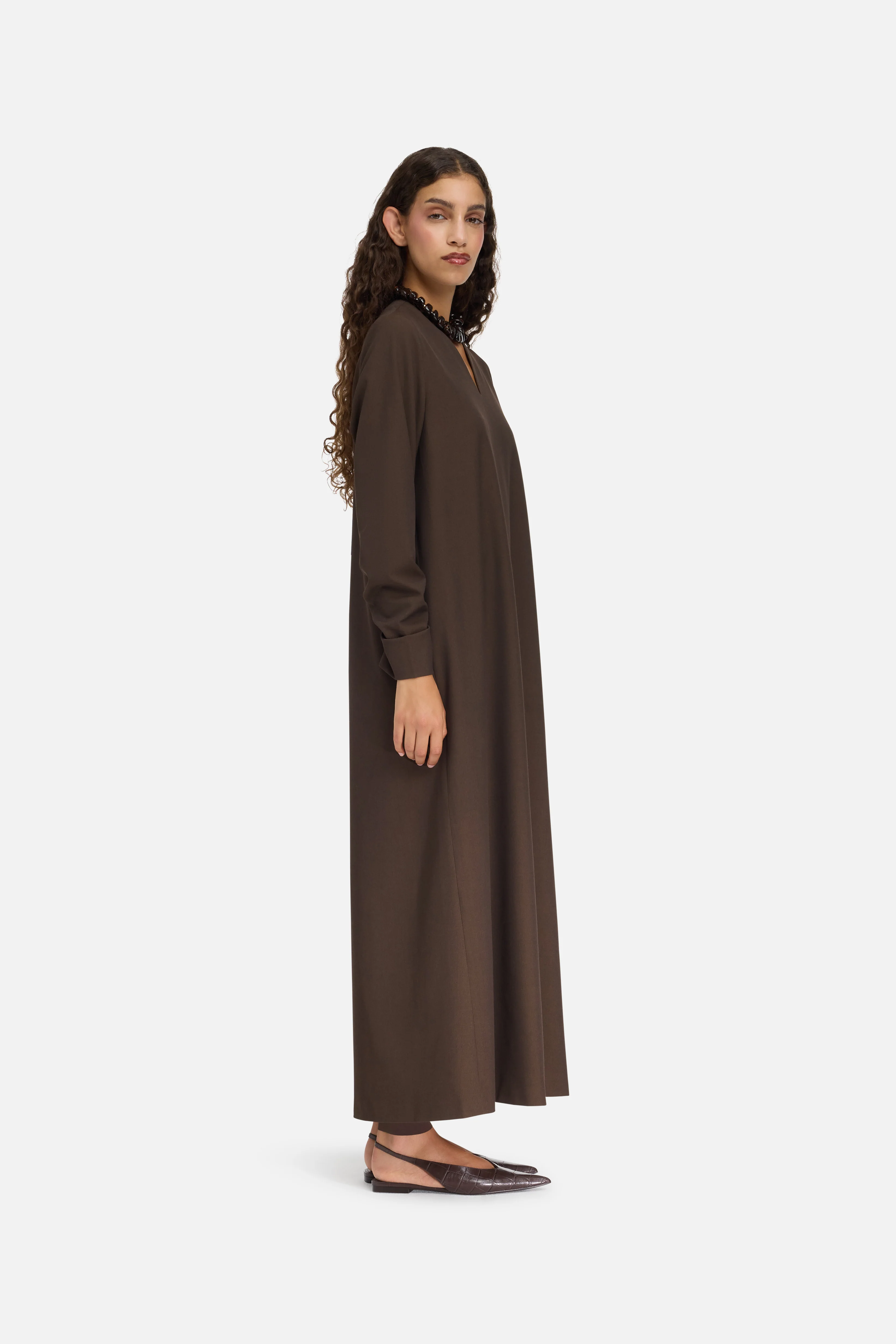 Tailored V-Neck Dress | Dark Brown - Image 2