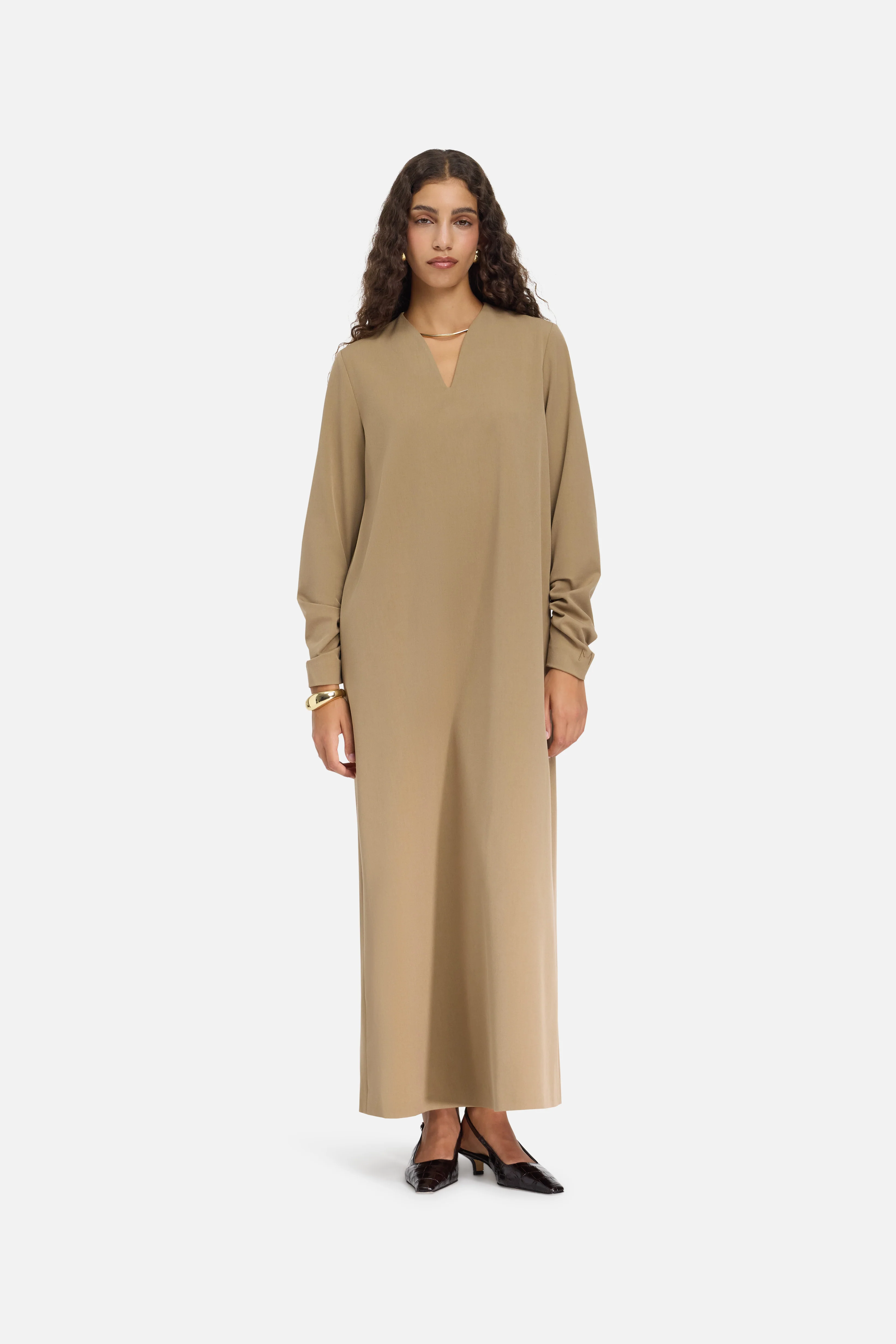 Tailored V-Neck Dress | Walnut - Image 2