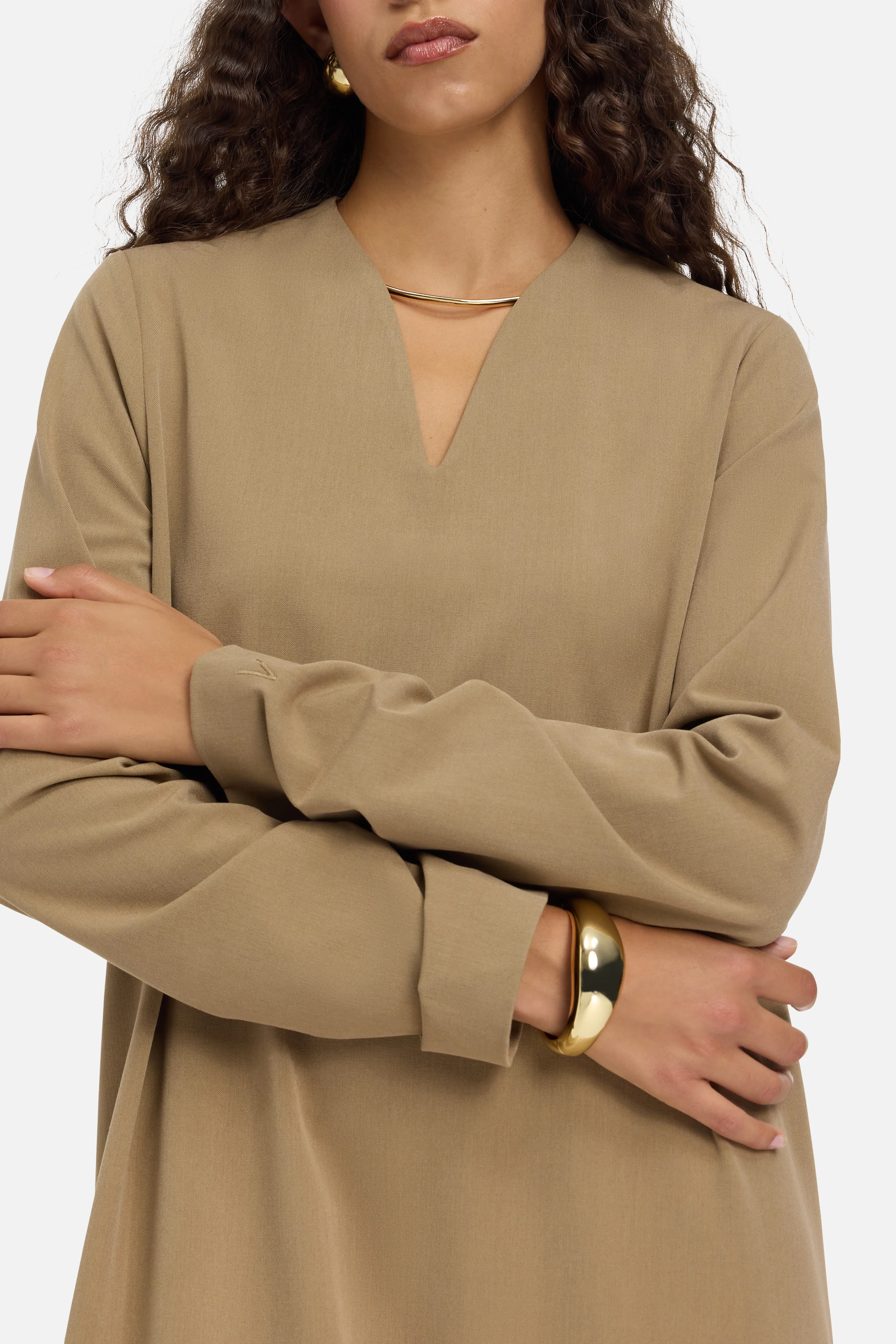 Tailored V-Neck Dress | Walnut - Image 3