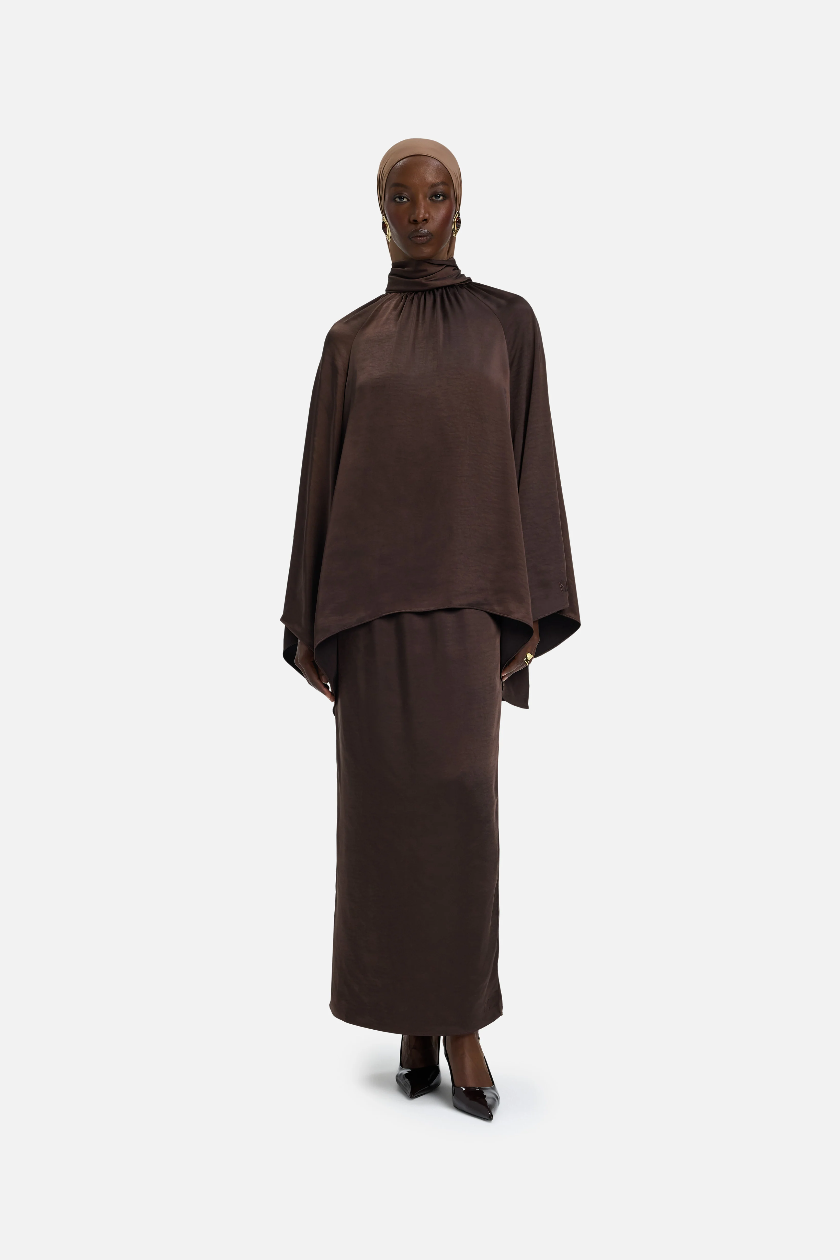 Volume Pleat Skirt | Dark Brown - Image 2