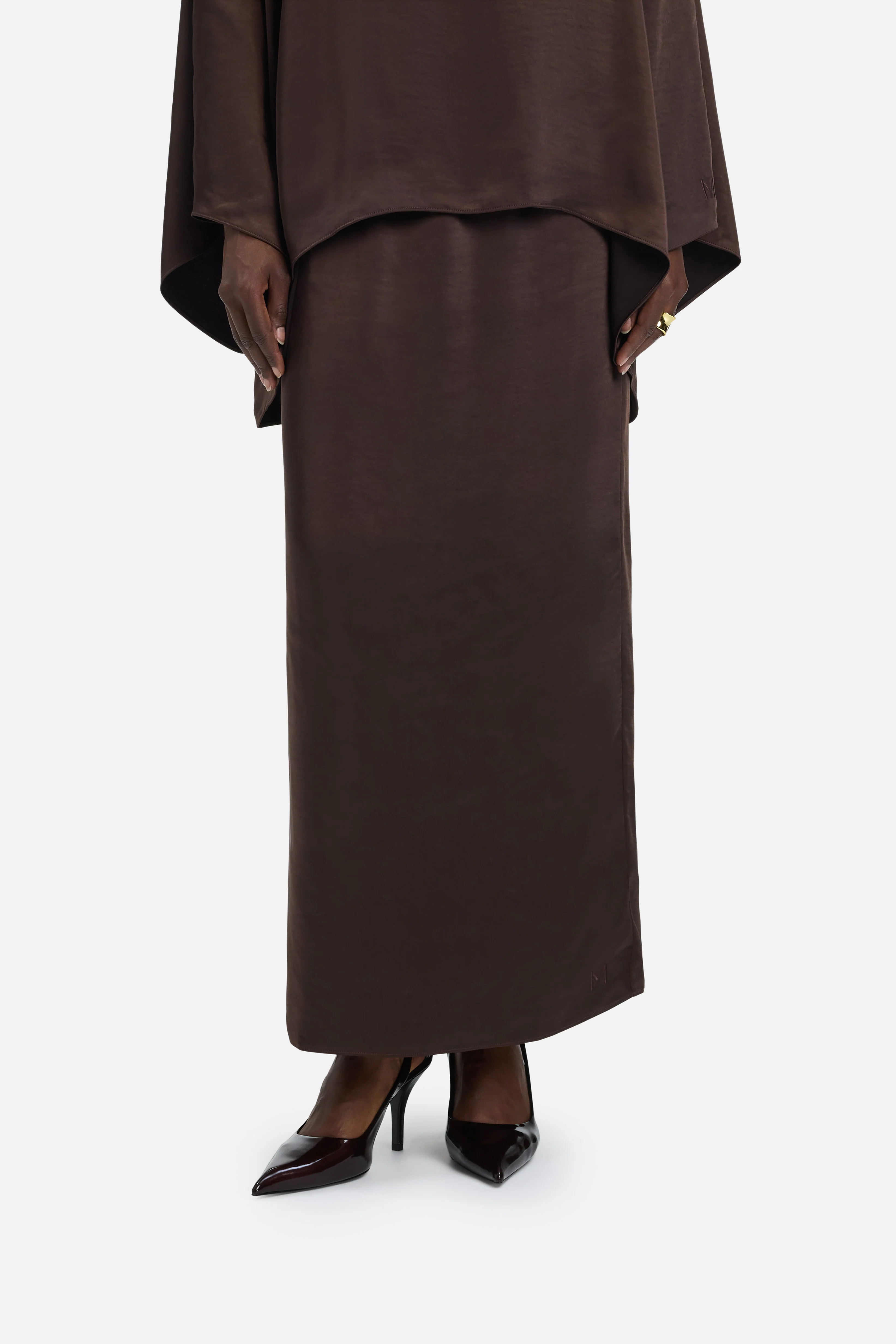 Volume Pleat Skirt | Dark Brown - Image 3