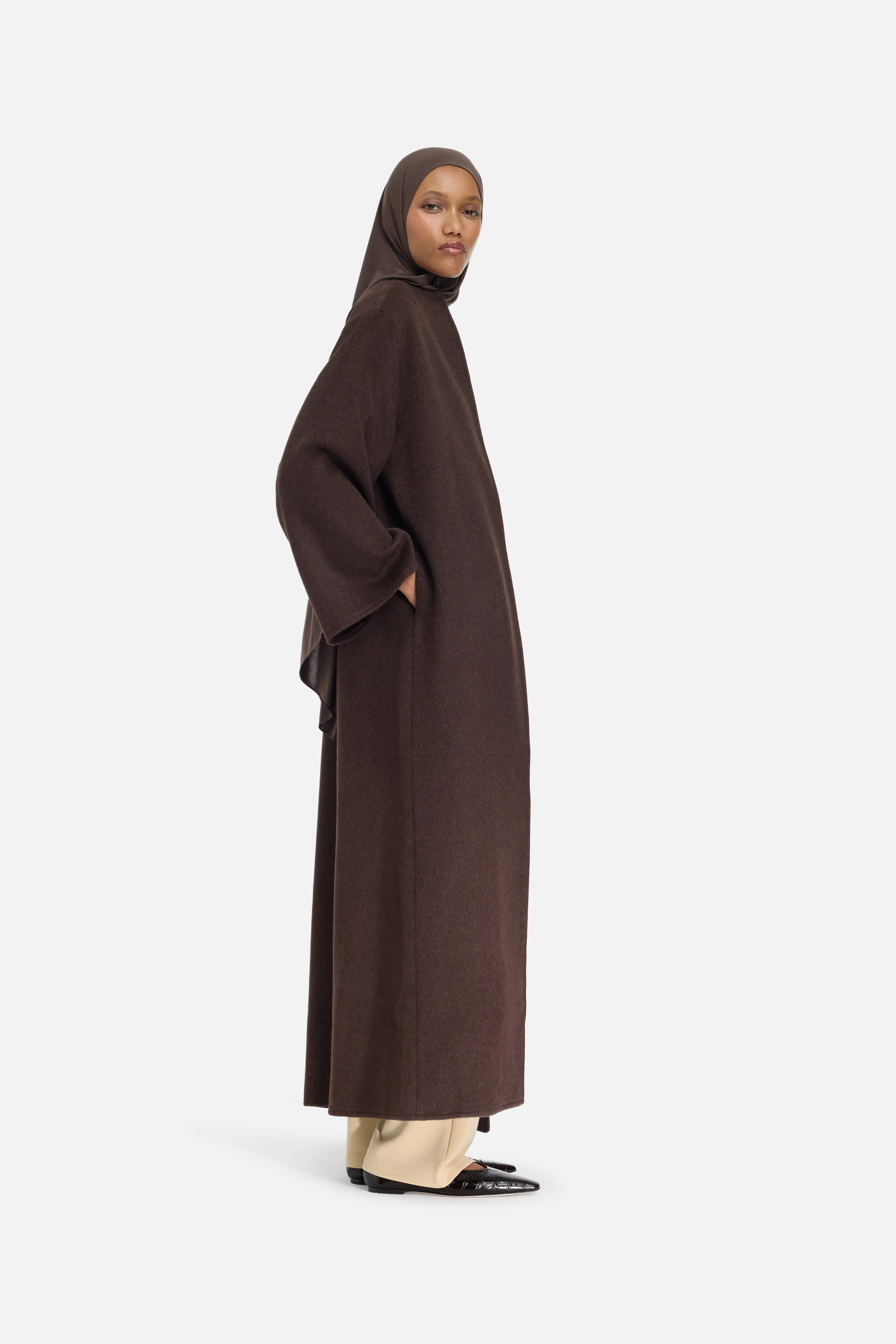 Wool Blend Abaya | Dark Brown - Image 2